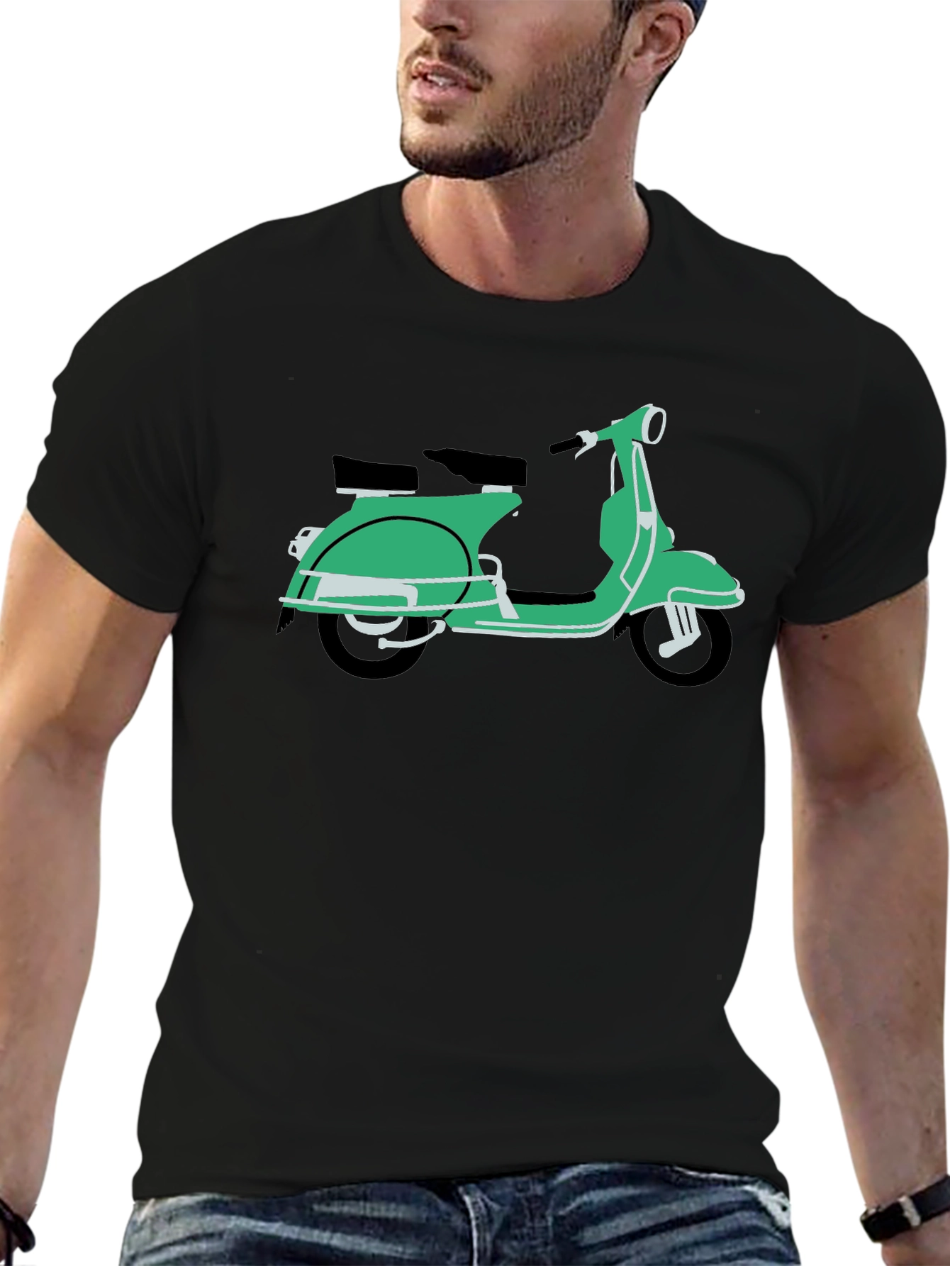Retro Green Vespa Scooter Black T-Shirt