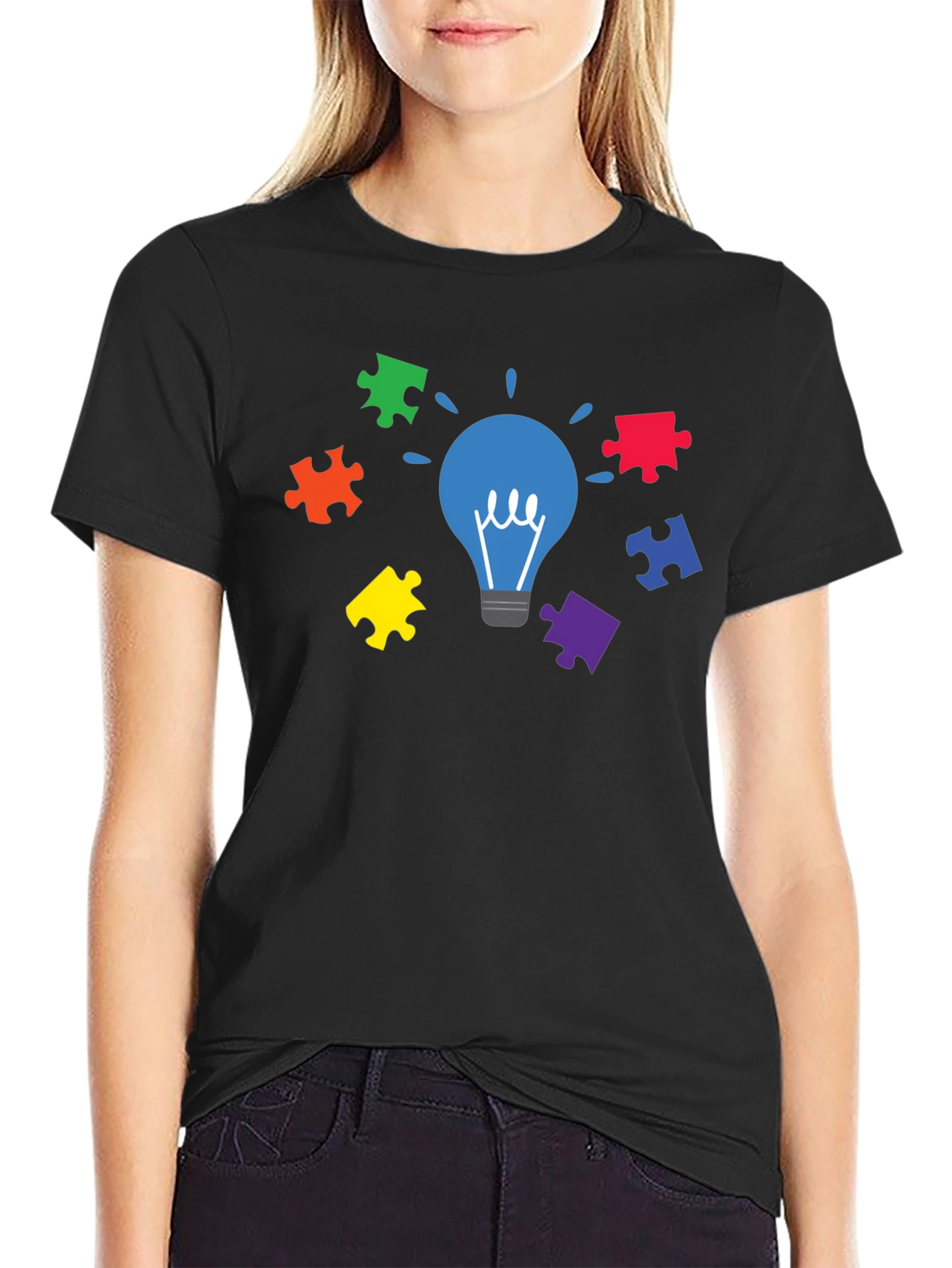 Autism Awareness Puzzle Lightbulb T-Shirt