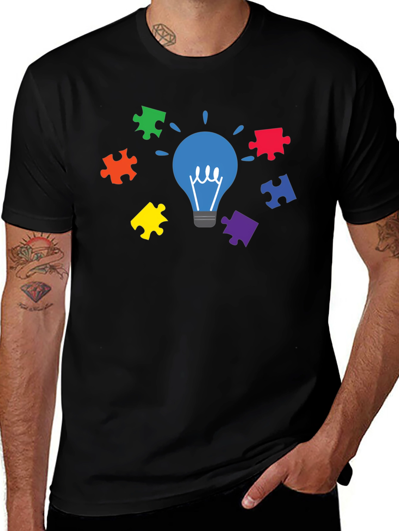 Autism Awareness Puzzle Lightbulb T-Shirt