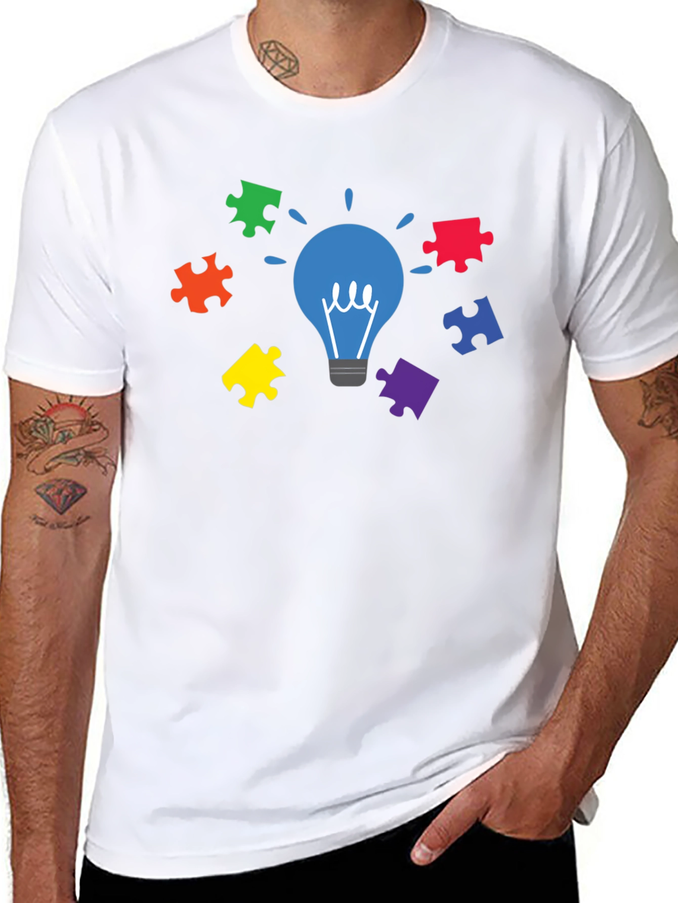 Autism Awareness Puzzle Lightbulb T-Shirt