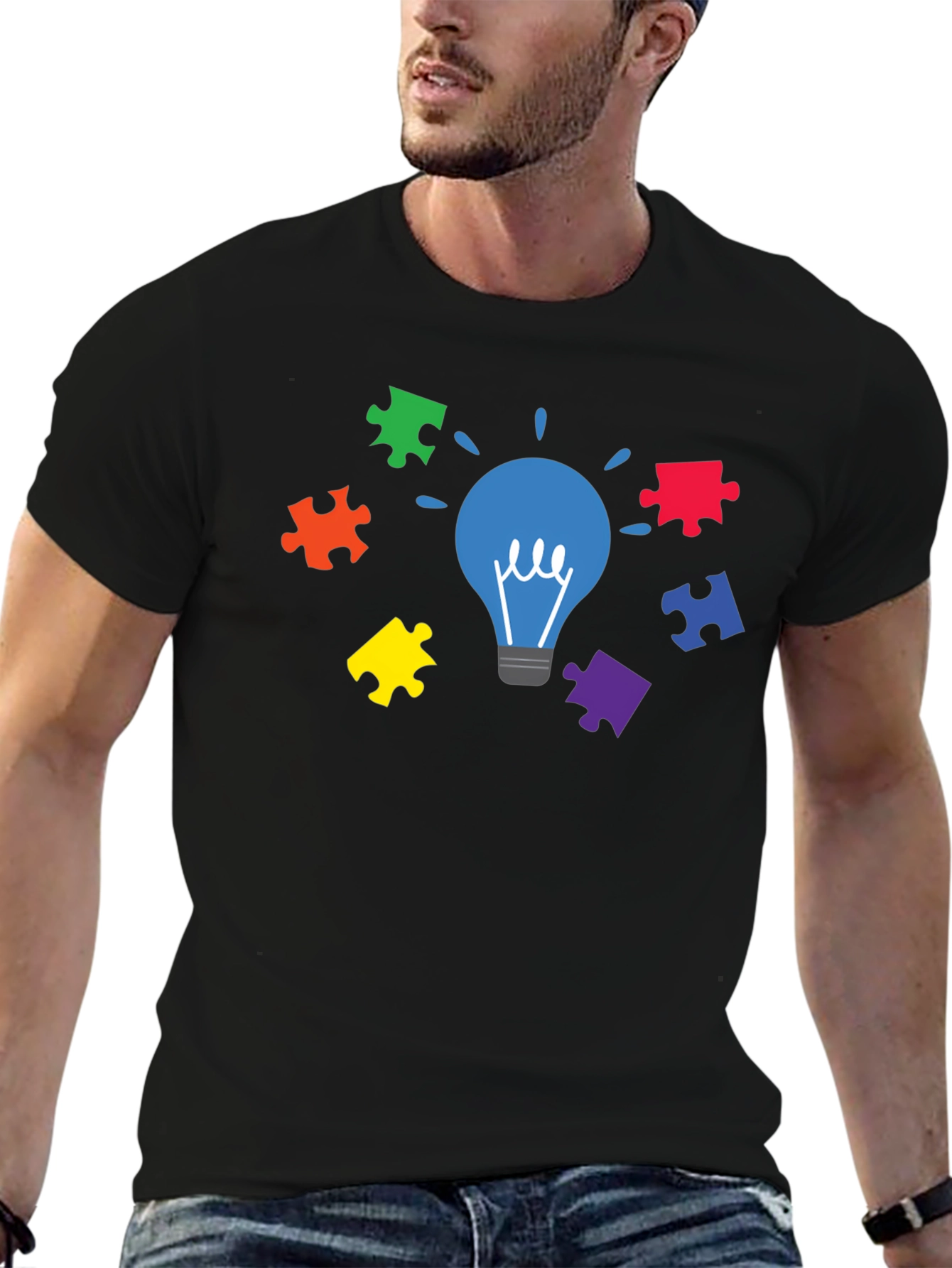 Autism Awareness Puzzle Lightbulb T-Shirt