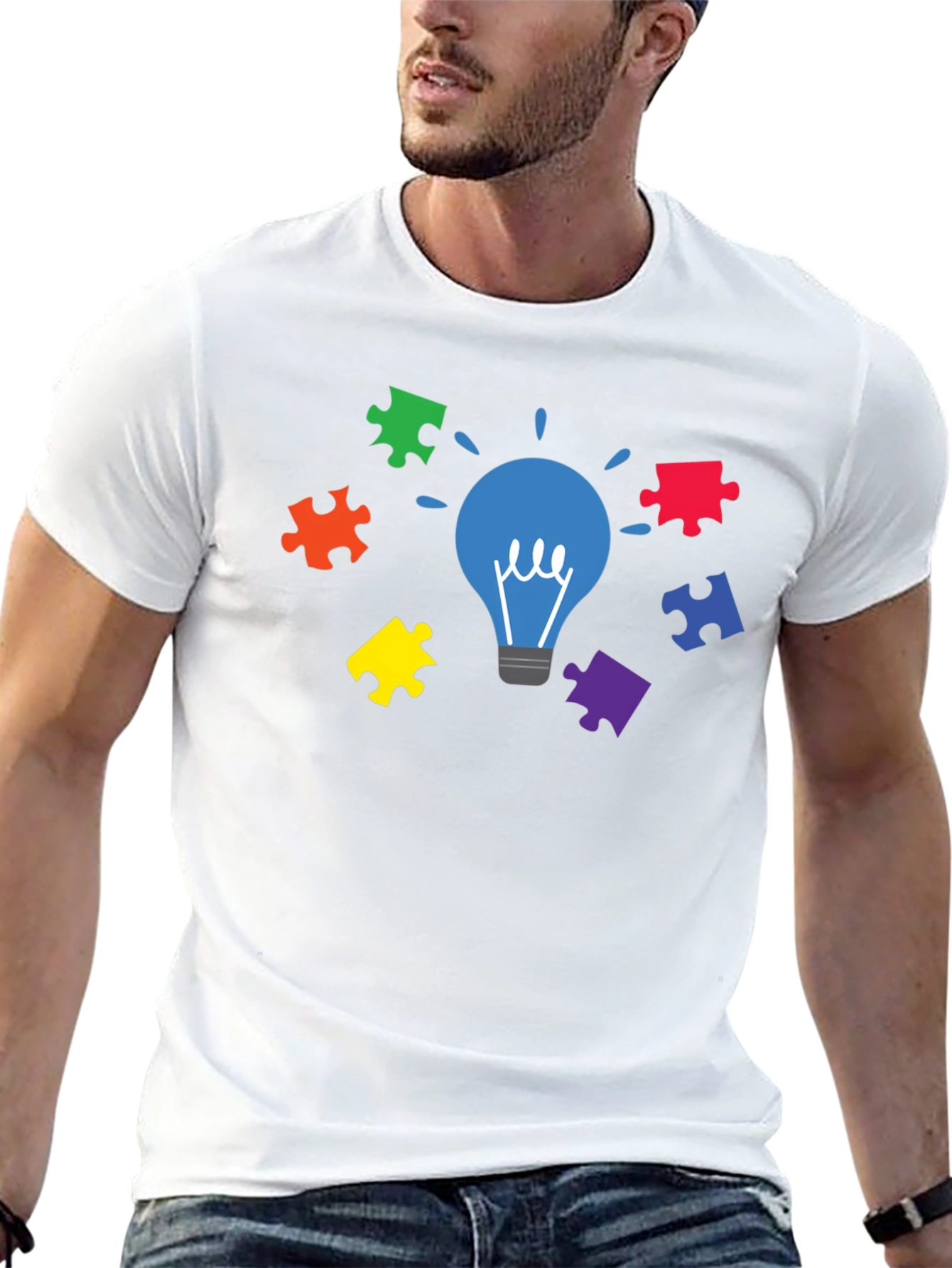 Autism Awareness Puzzle Lightbulb T-Shirt