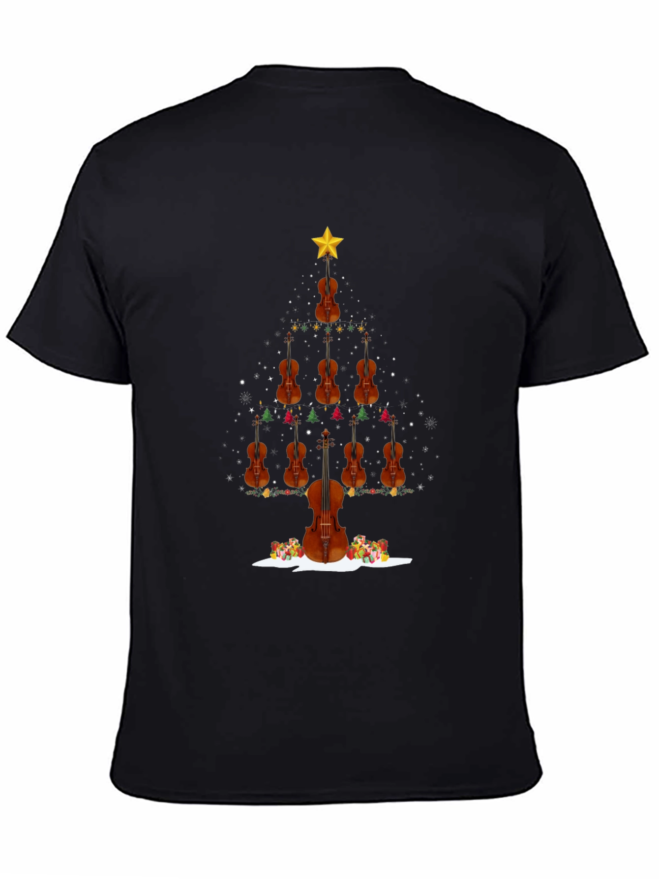 Violin Christmas Tree Black T-Shirt