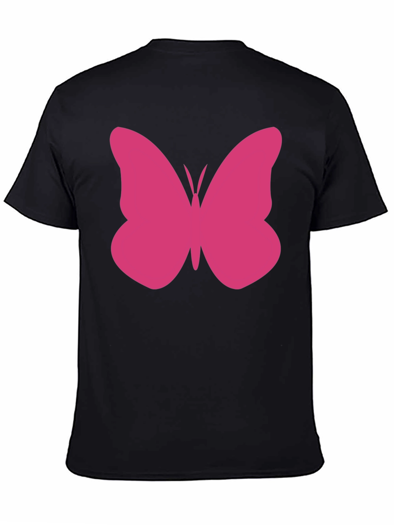 Pink Butterfly Graphic Tee - Black Cotton Casual Shirt
