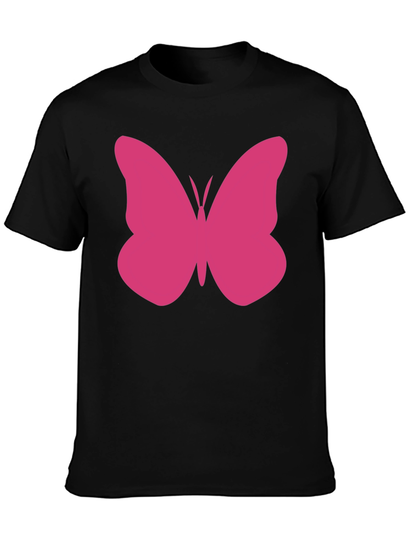 Pink Butterfly Graphic Tee - Black Cotton Casual Shirt