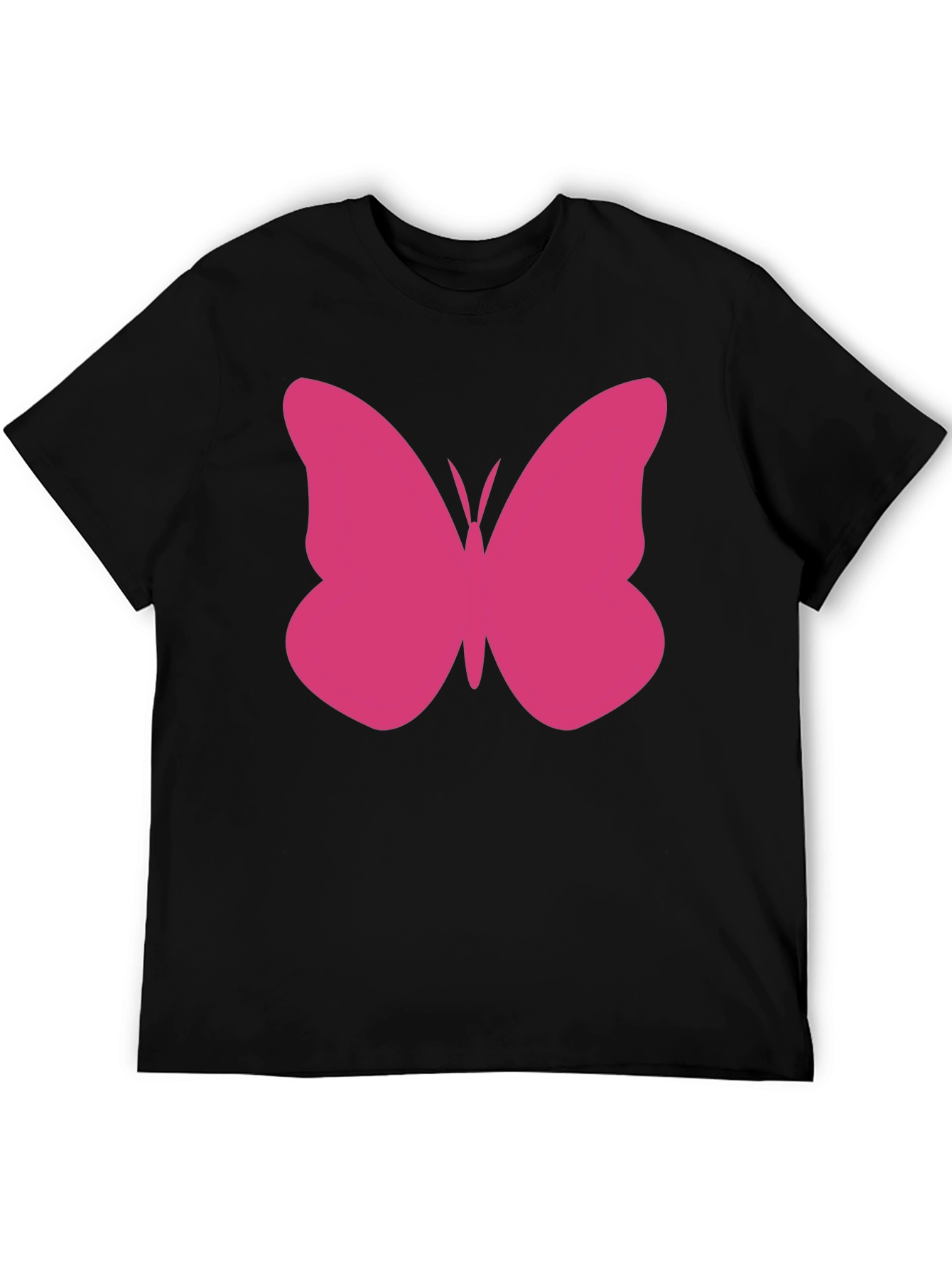 Pink Butterfly Graphic Tee - Black Cotton Casual Shirt
