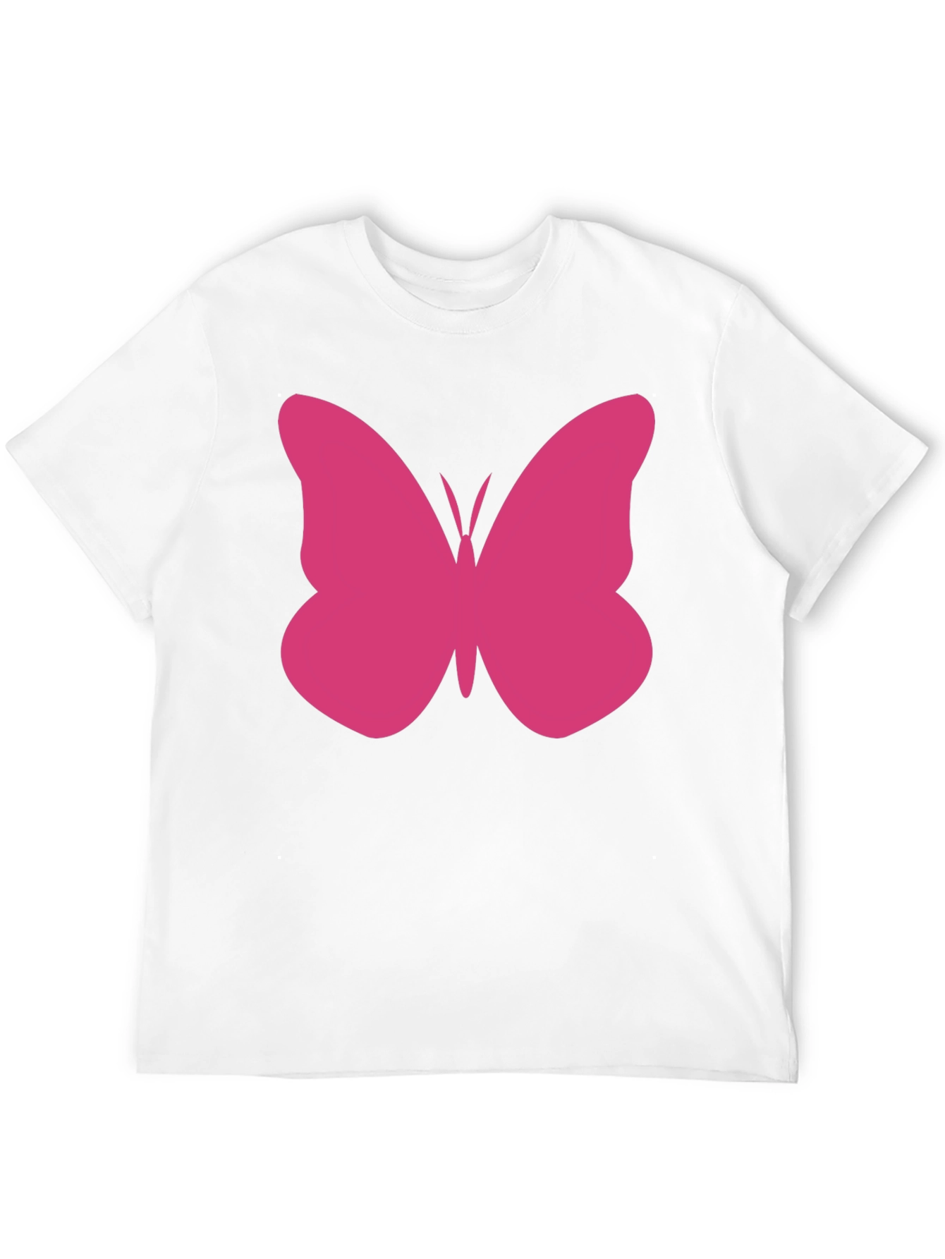 Pink Butterfly Graphic Tee - Black Cotton Casual Shirt