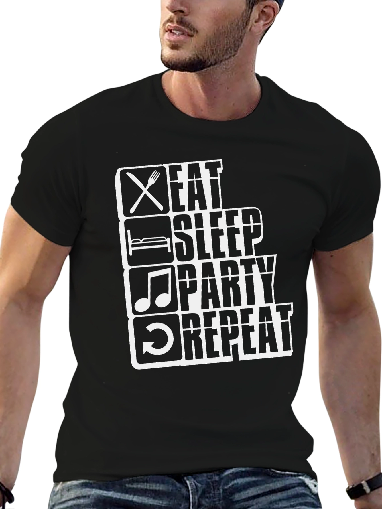 Eat Sleep Party Repeat Graphic Tee - Black