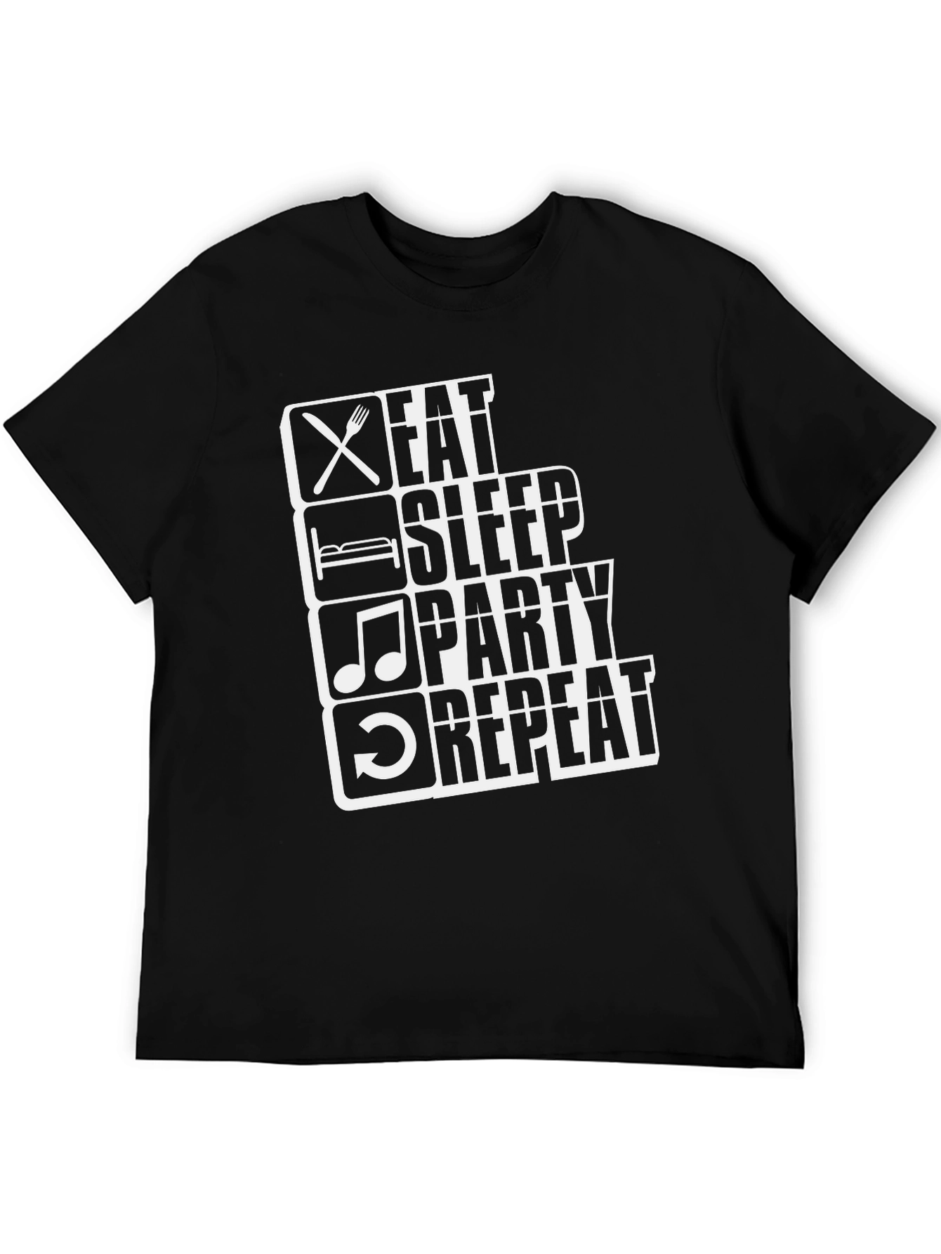 Eat Sleep Party Repeat Graphic Tee - Black