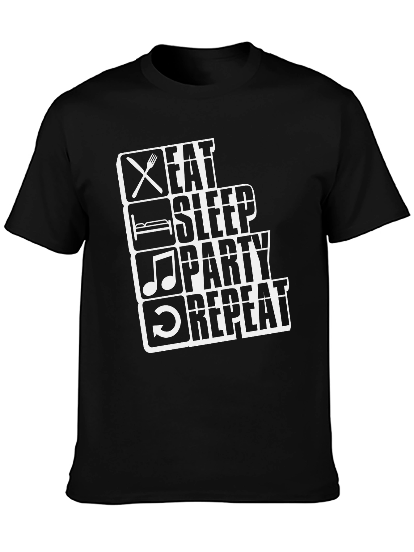 Eat Sleep Party Repeat Graphic Tee - Black