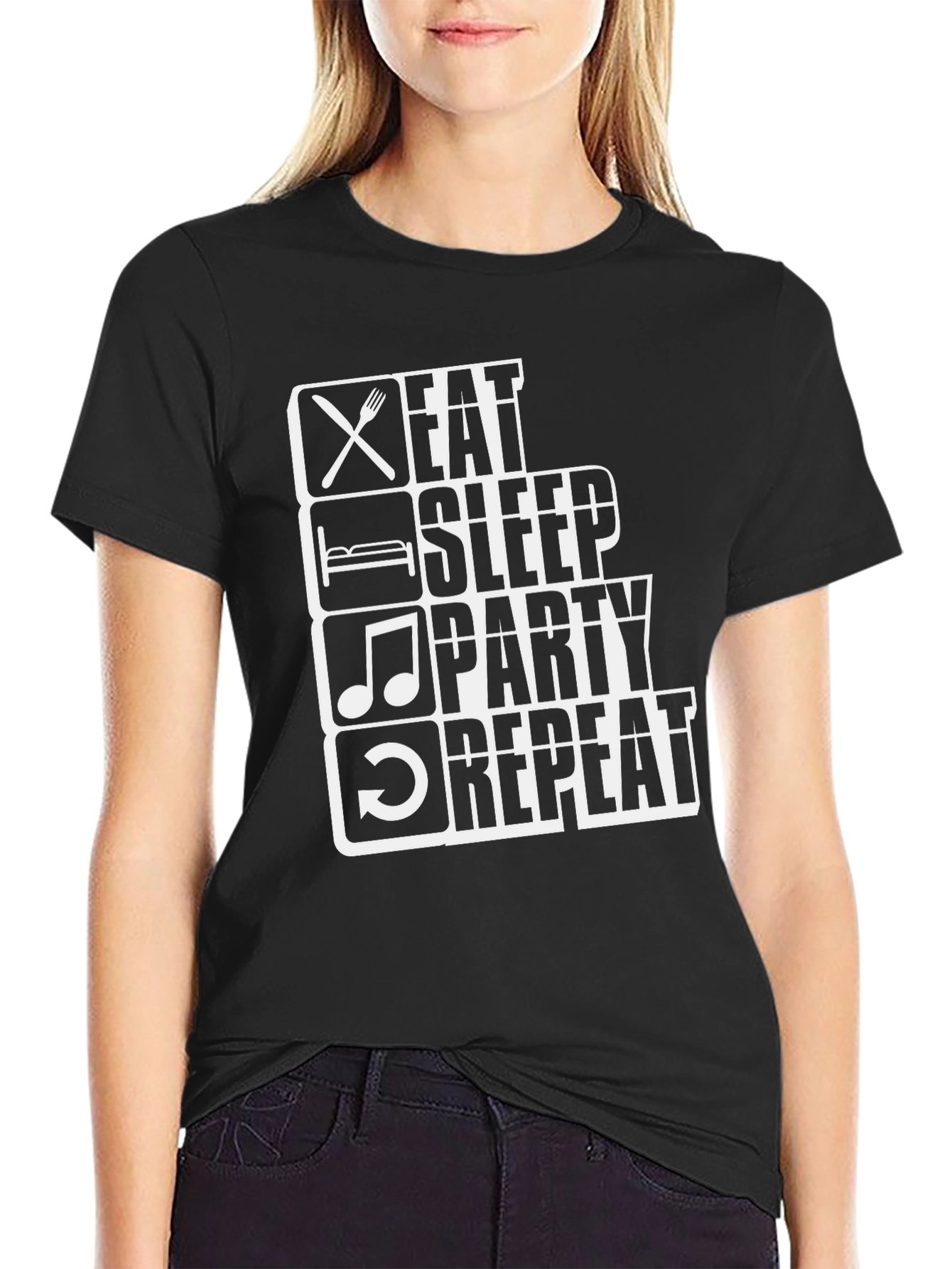 Eat Sleep Party Repeat Graphic Tee - Black
