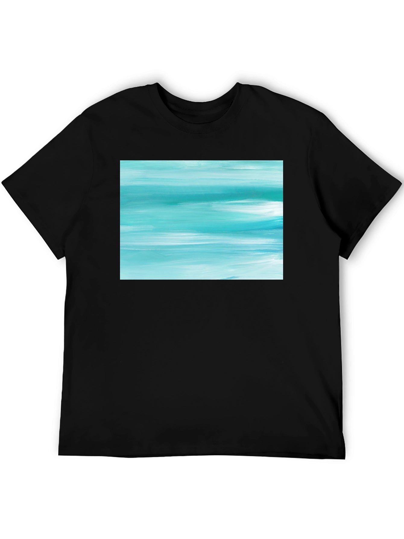 Abstract Aqua Brushstroke Graphic Tee - Soft Cotton