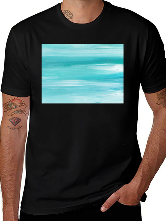 Abstract Aqua Brushstroke Graphic Tee - Soft Cotton