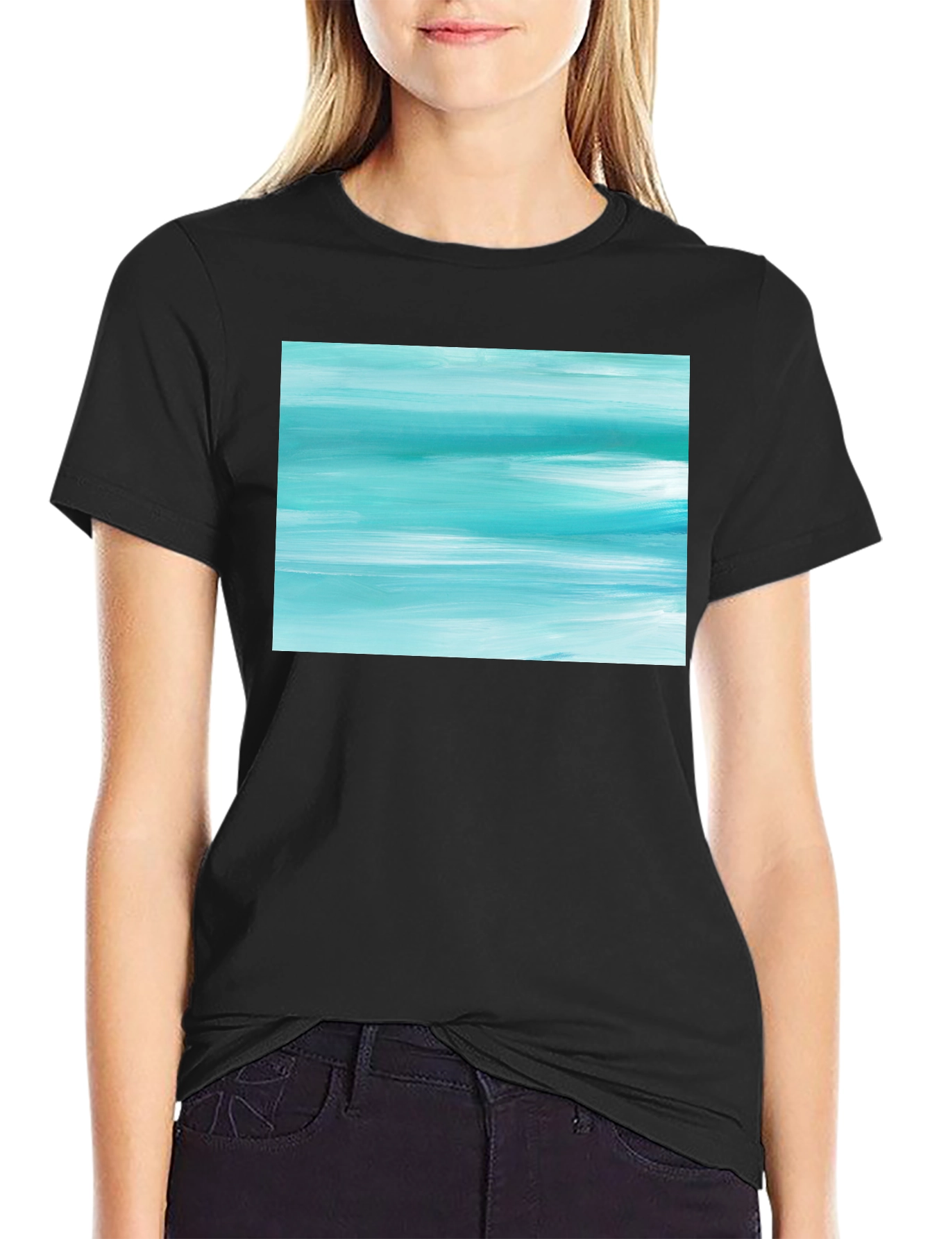 Abstract Aqua Brushstroke Graphic Tee - Soft Cotton