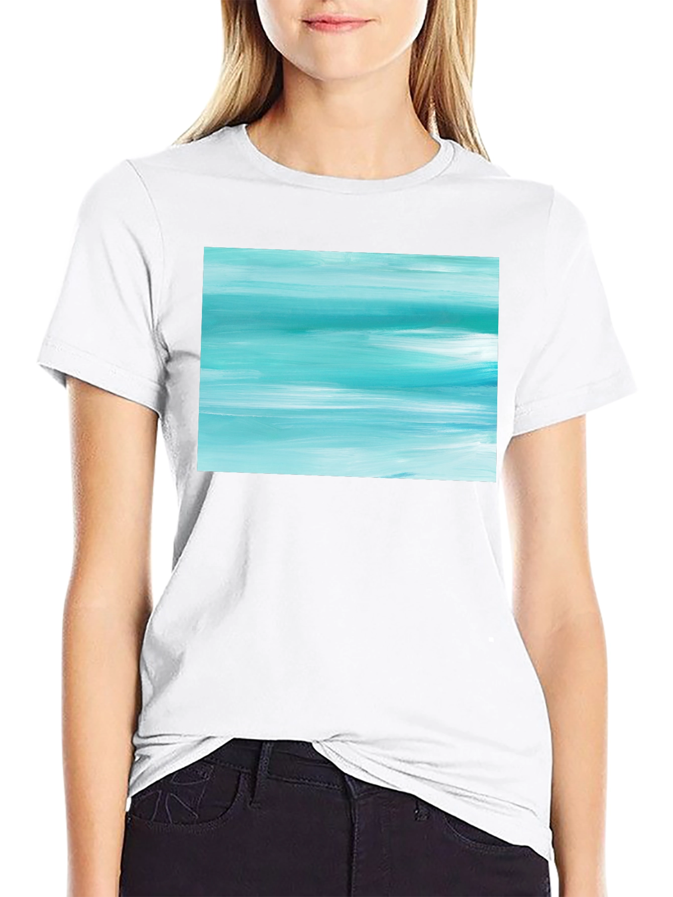 Abstract Aqua Brushstroke Graphic Tee - Soft Cotton