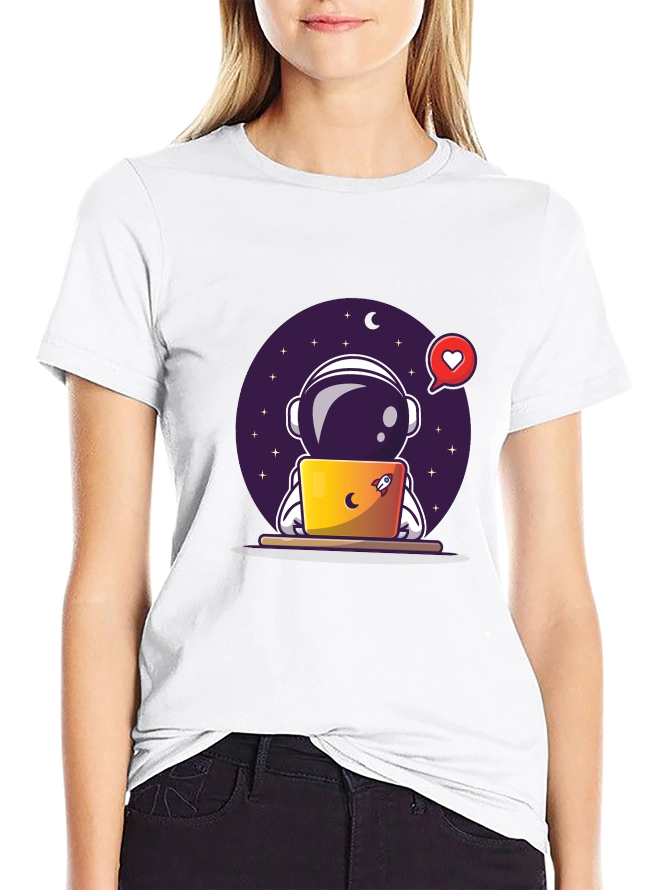 Astronaut on Laptop Graphic Tee - Black T-Shirt