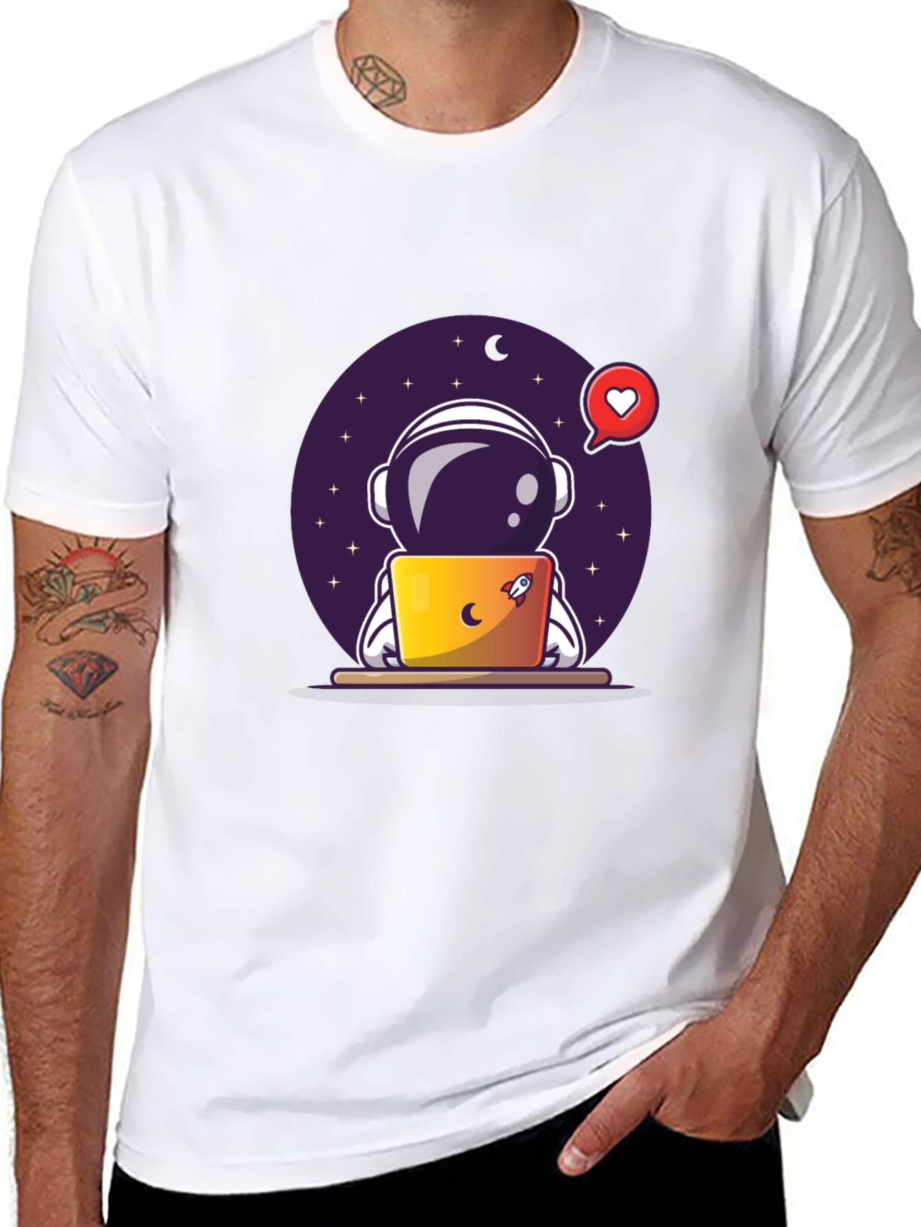 Astronaut on Laptop Graphic Tee - Black T-Shirt