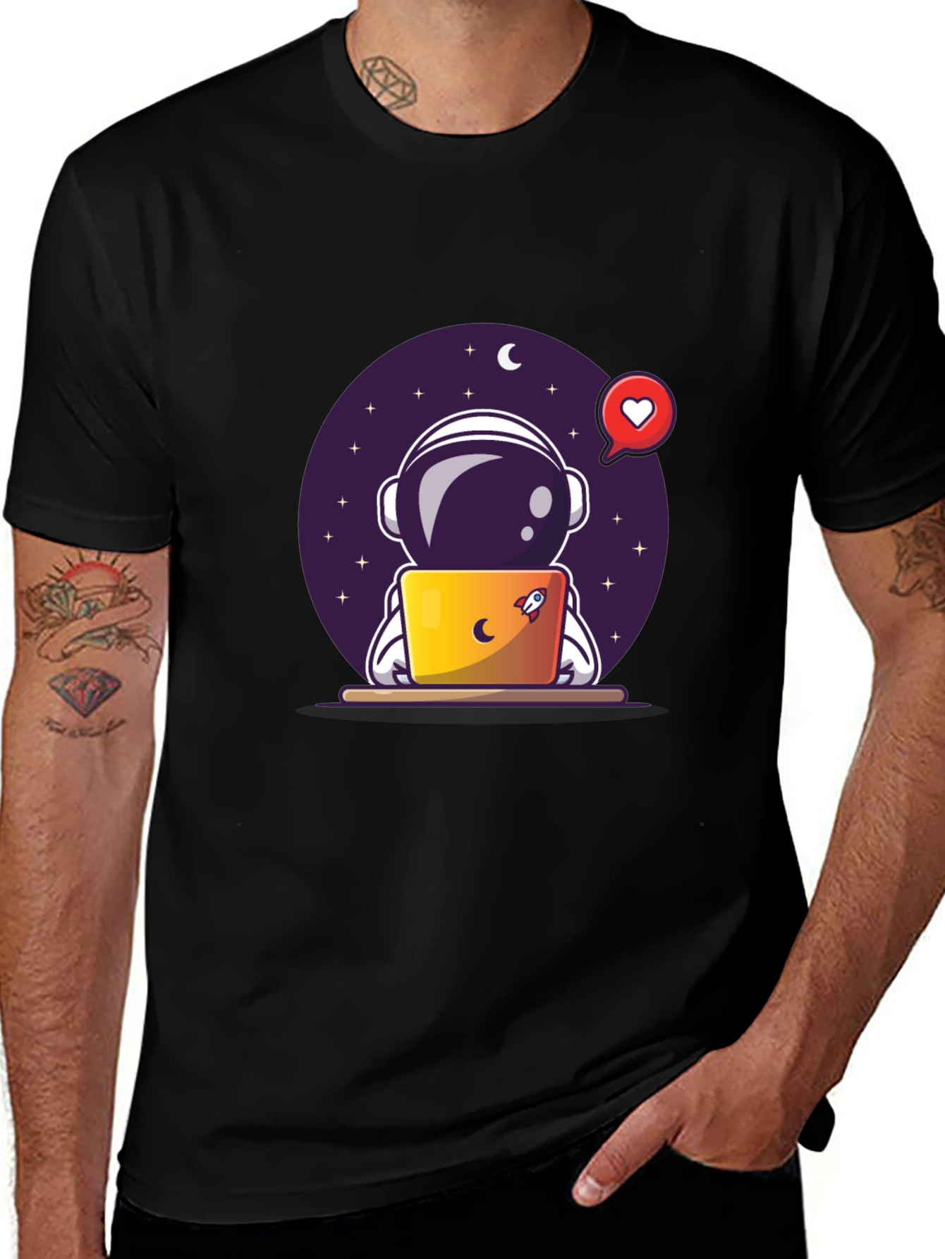 Astronaut on Laptop Graphic Tee - Black T-Shirt