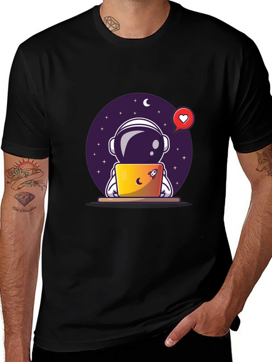 Astronaut on Laptop Graphic Tee - Black T-Shirt
