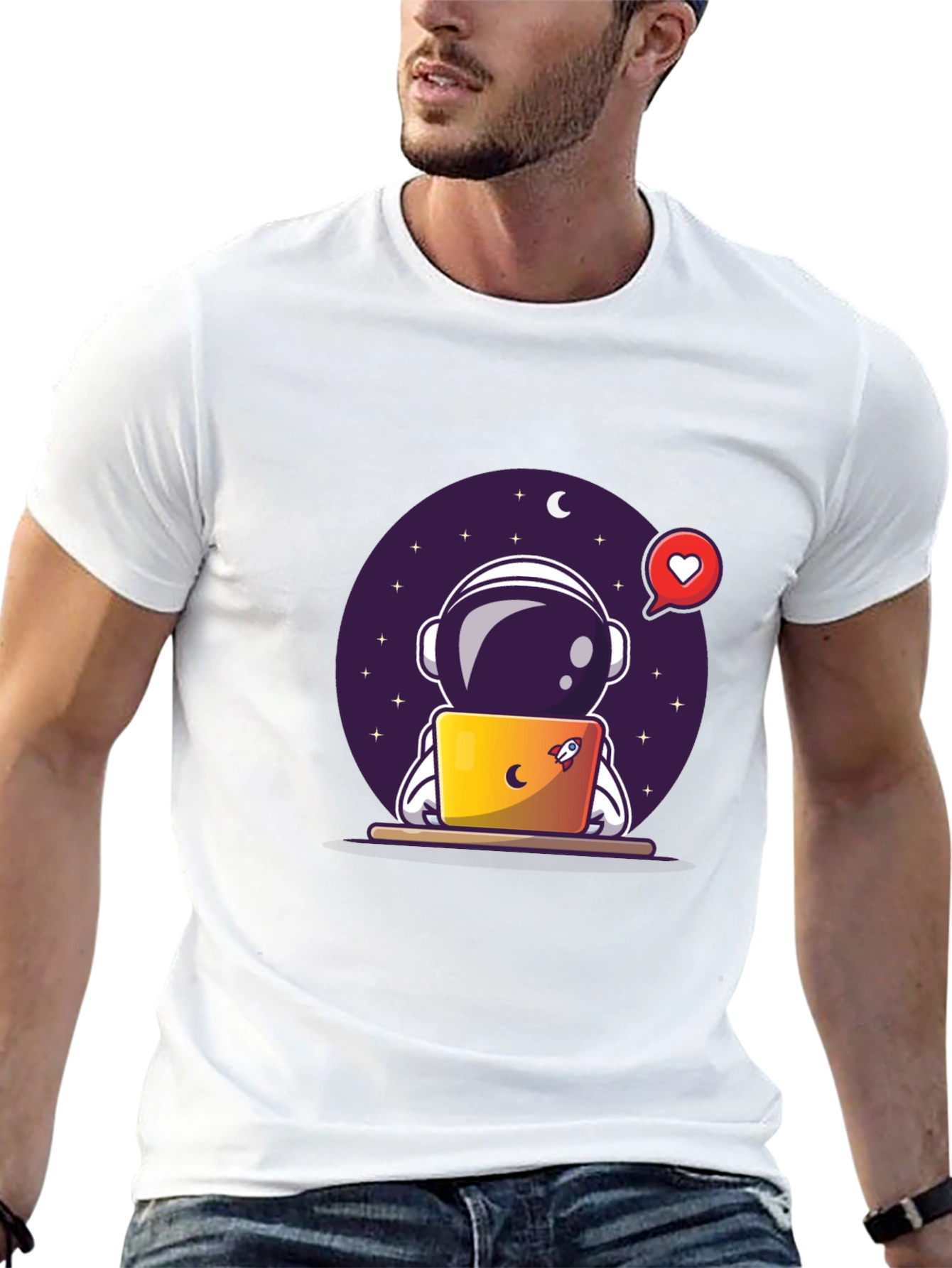 Astronaut on Laptop Graphic Tee - Black T-Shirt
