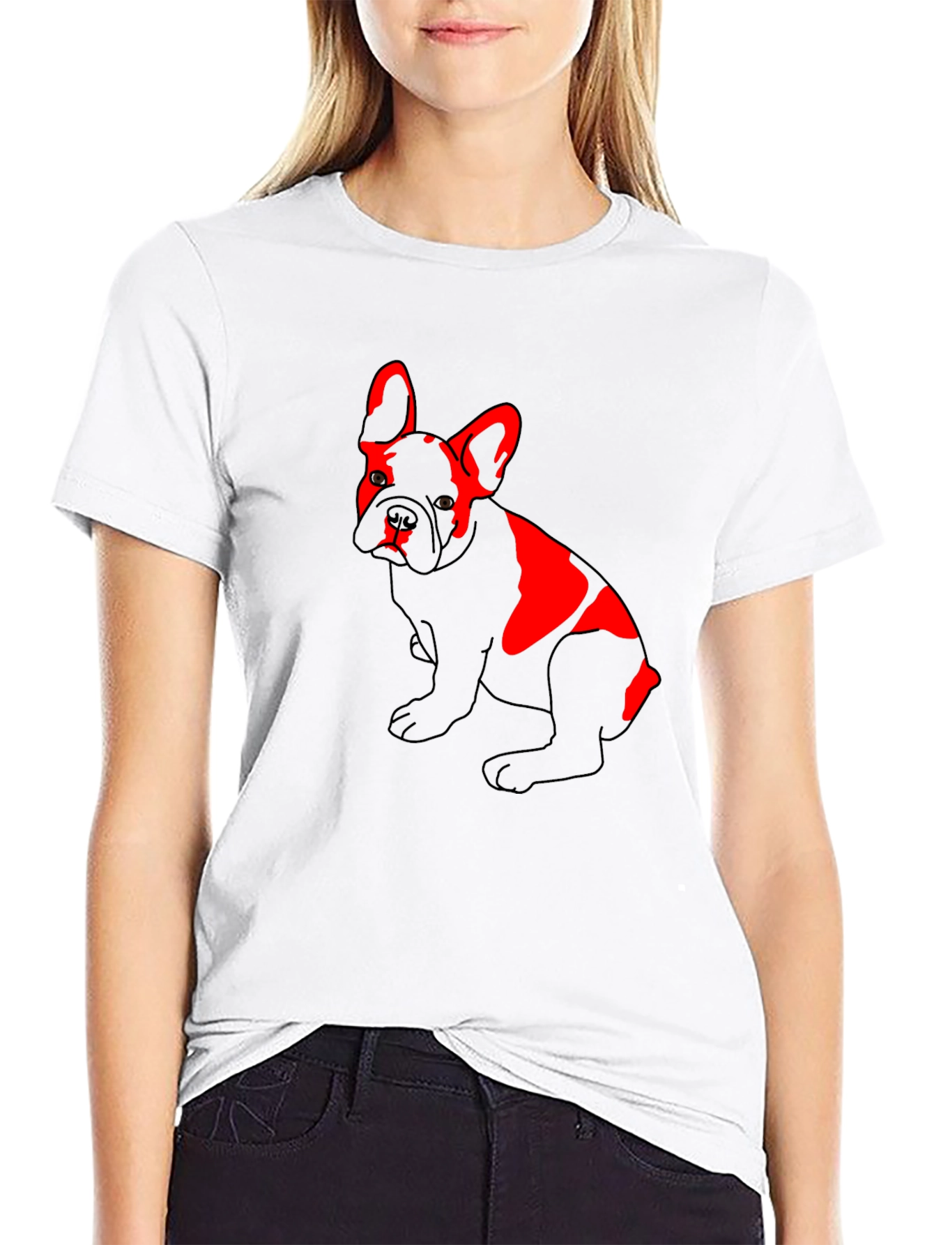 Red French Bulldog Graphic Black T-Shirt