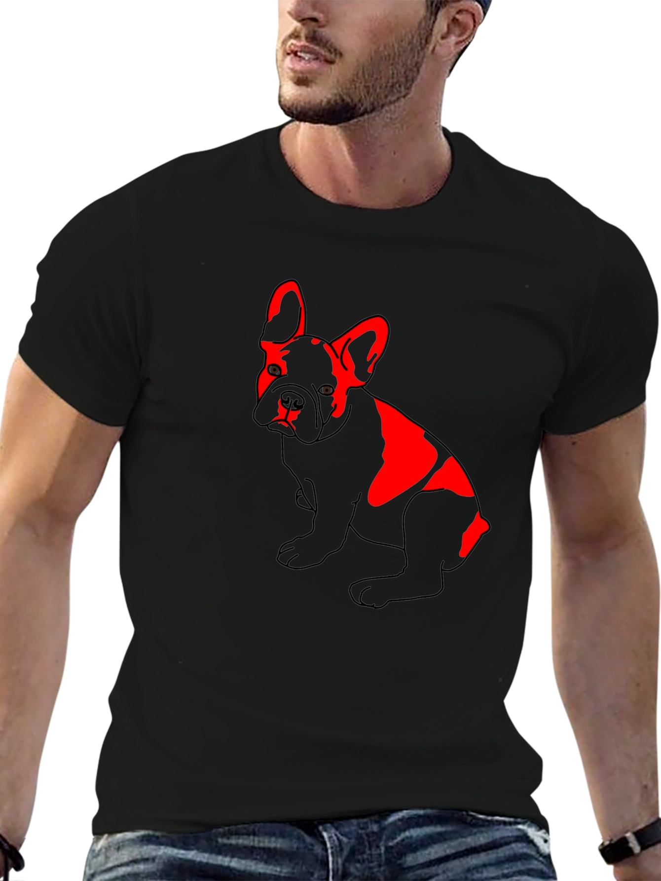 Red French Bulldog Graphic Black T-Shirt