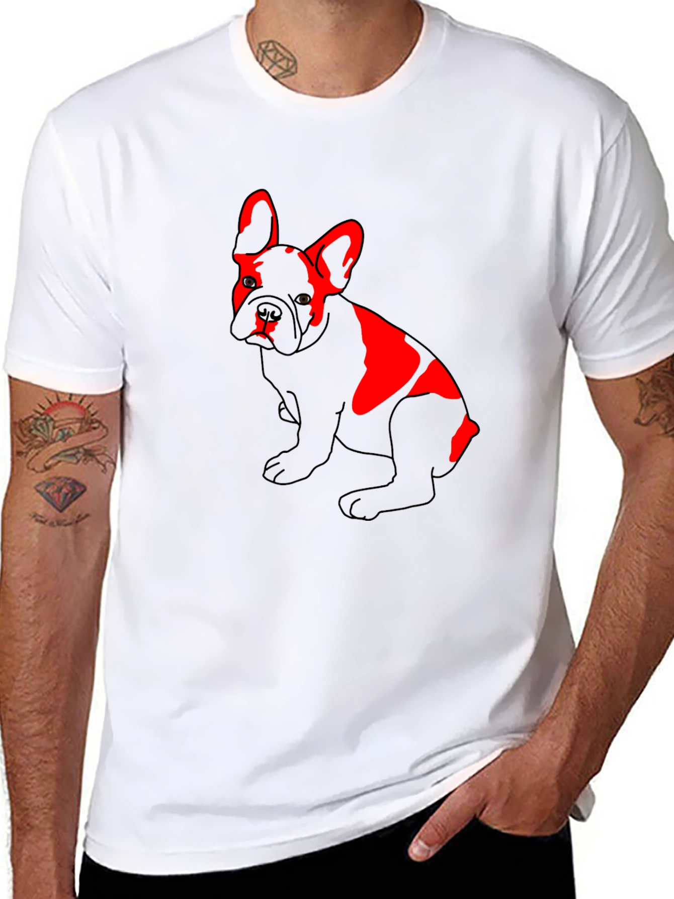 Red French Bulldog Graphic Black T-Shirt