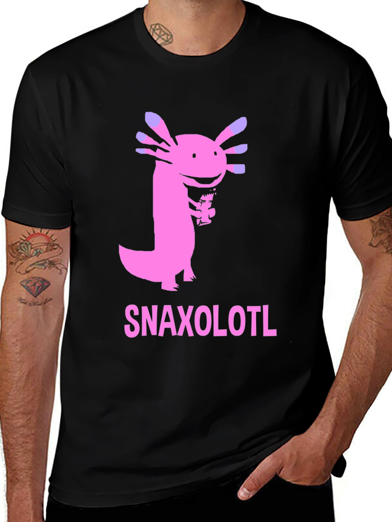 Snaxolotl Black T-Shirt - Funny Axolotl Snack Design