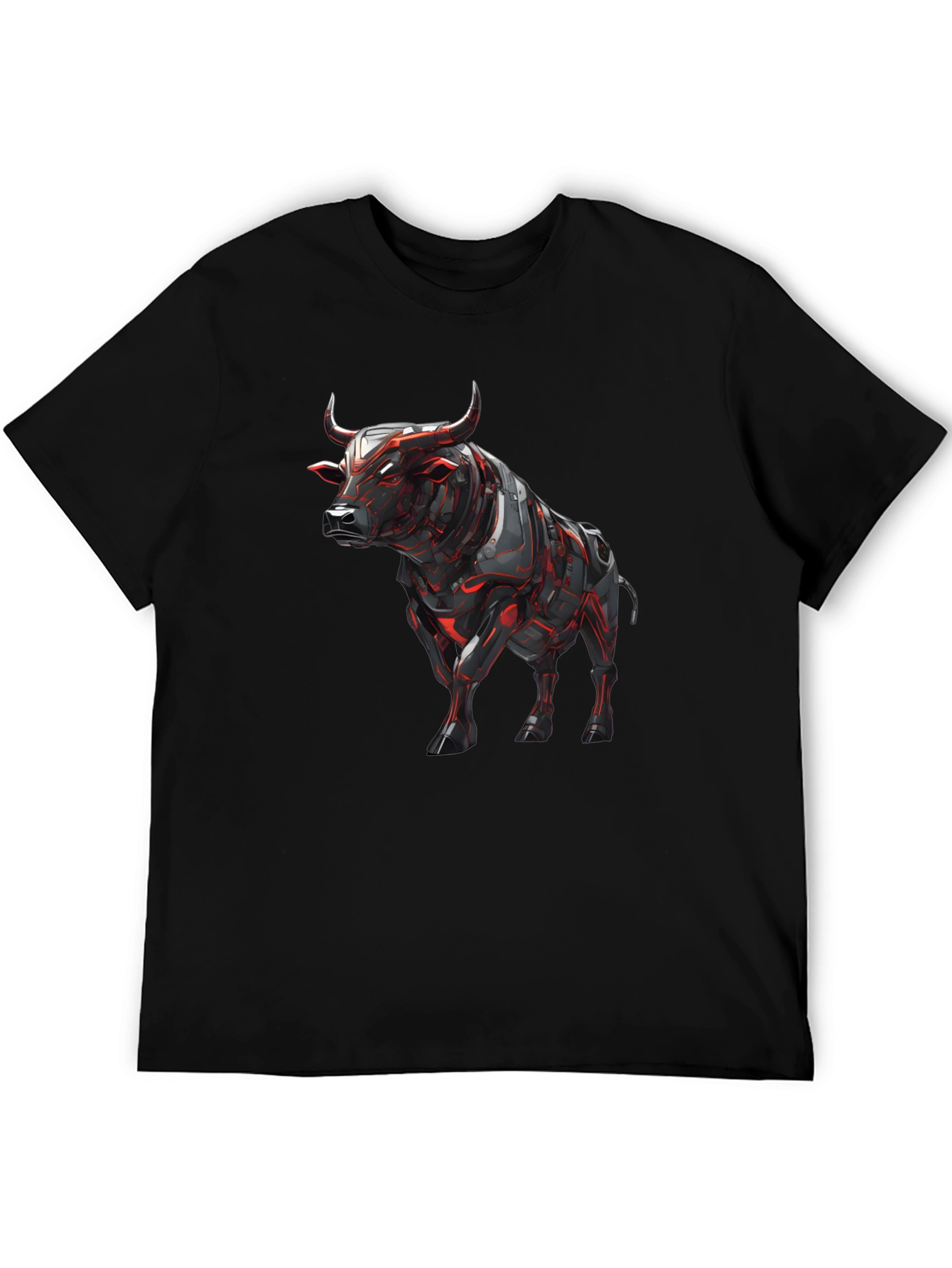 Cyber Bull Graphic Tee - Black Cotton T-Shirt