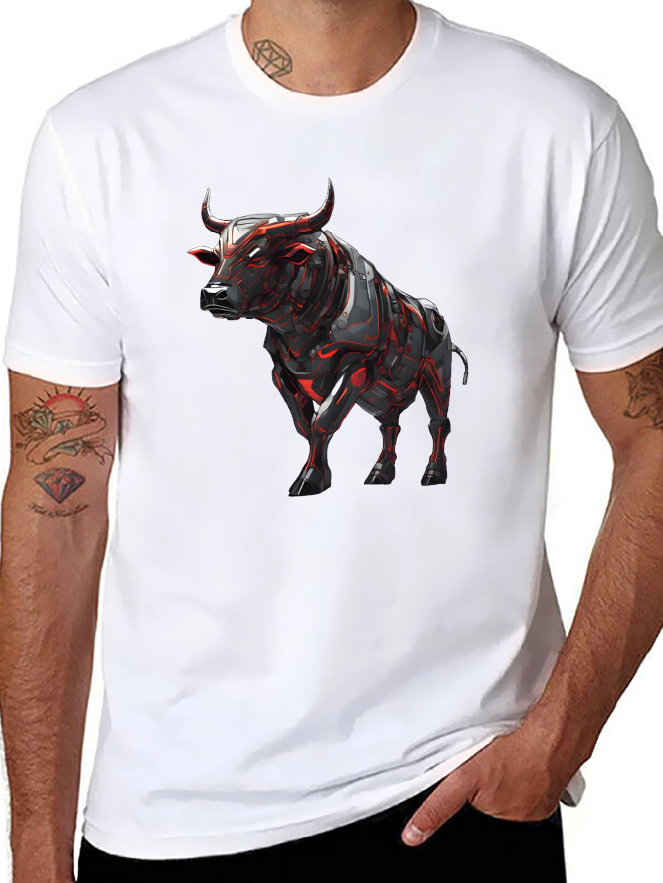 Cyber Bull Graphic Tee - Black Cotton T-Shirt