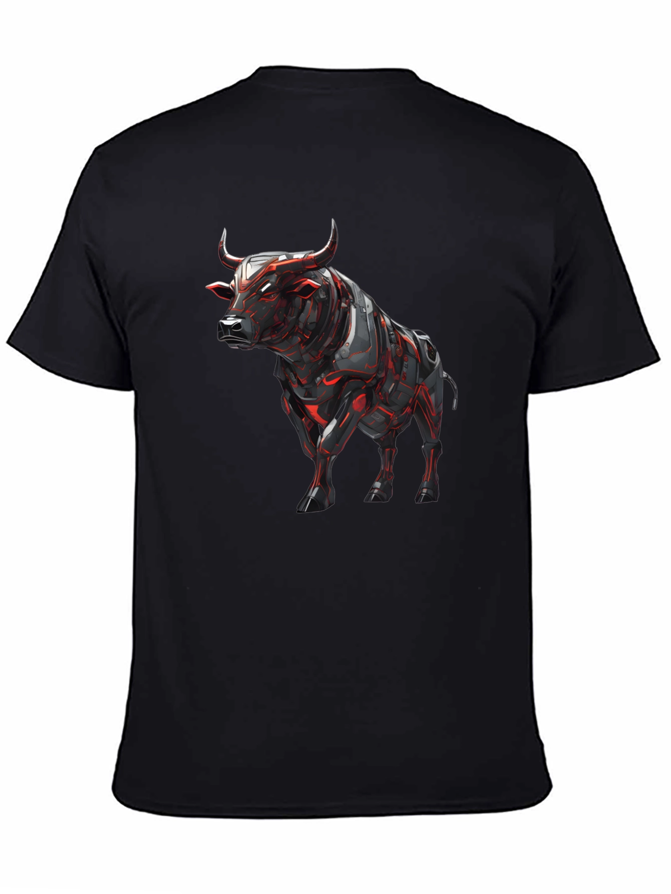Cyber Bull Graphic Tee - Black Cotton T-Shirt