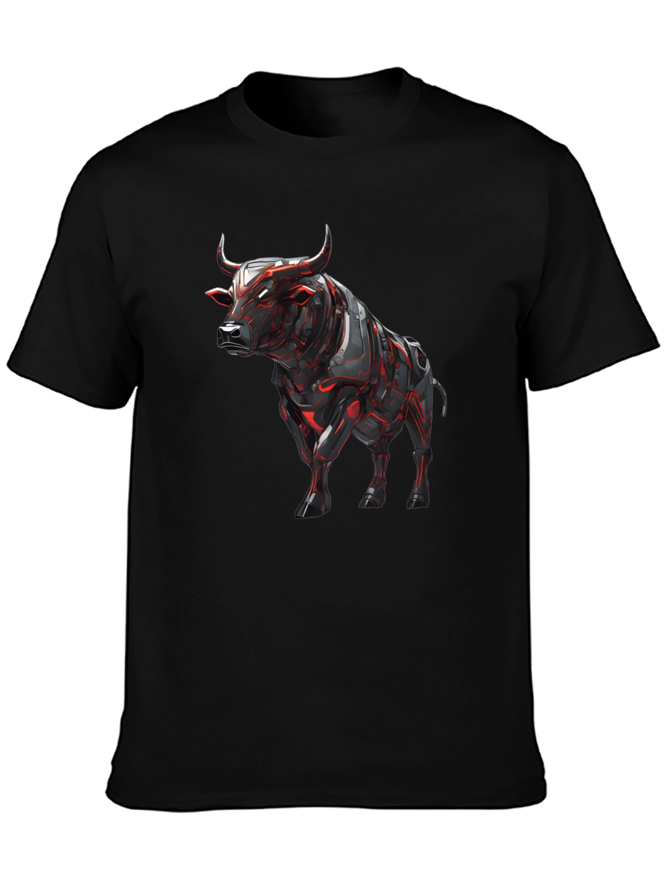 Cyber Bull Graphic Tee - Black Cotton T-Shirt