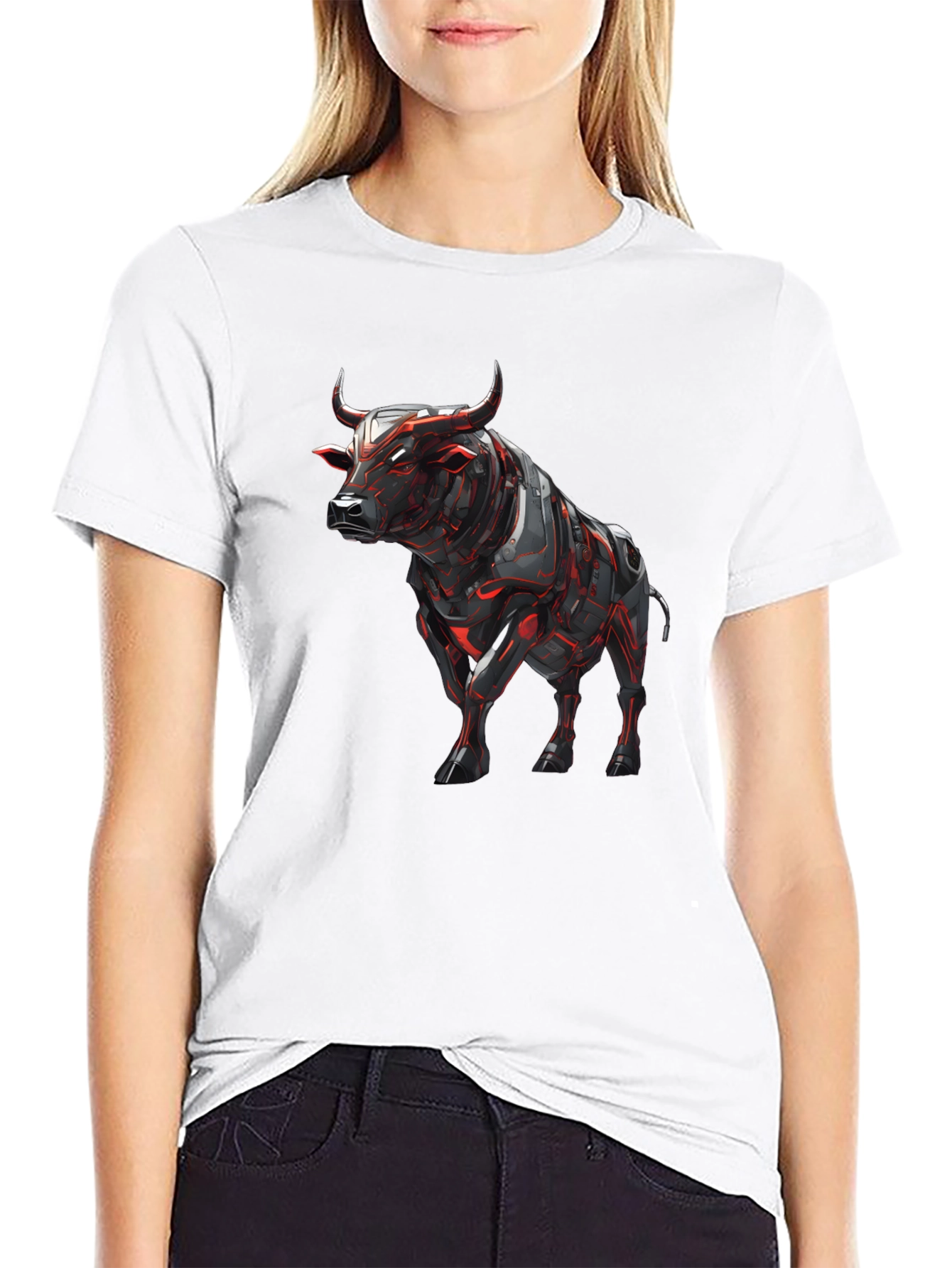 Cyber Bull Graphic Tee - Black Cotton T-Shirt