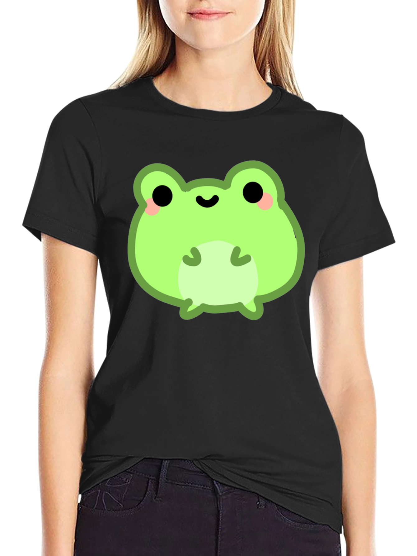 Cute Frog Graphic Tee - Black Cotton Shirt