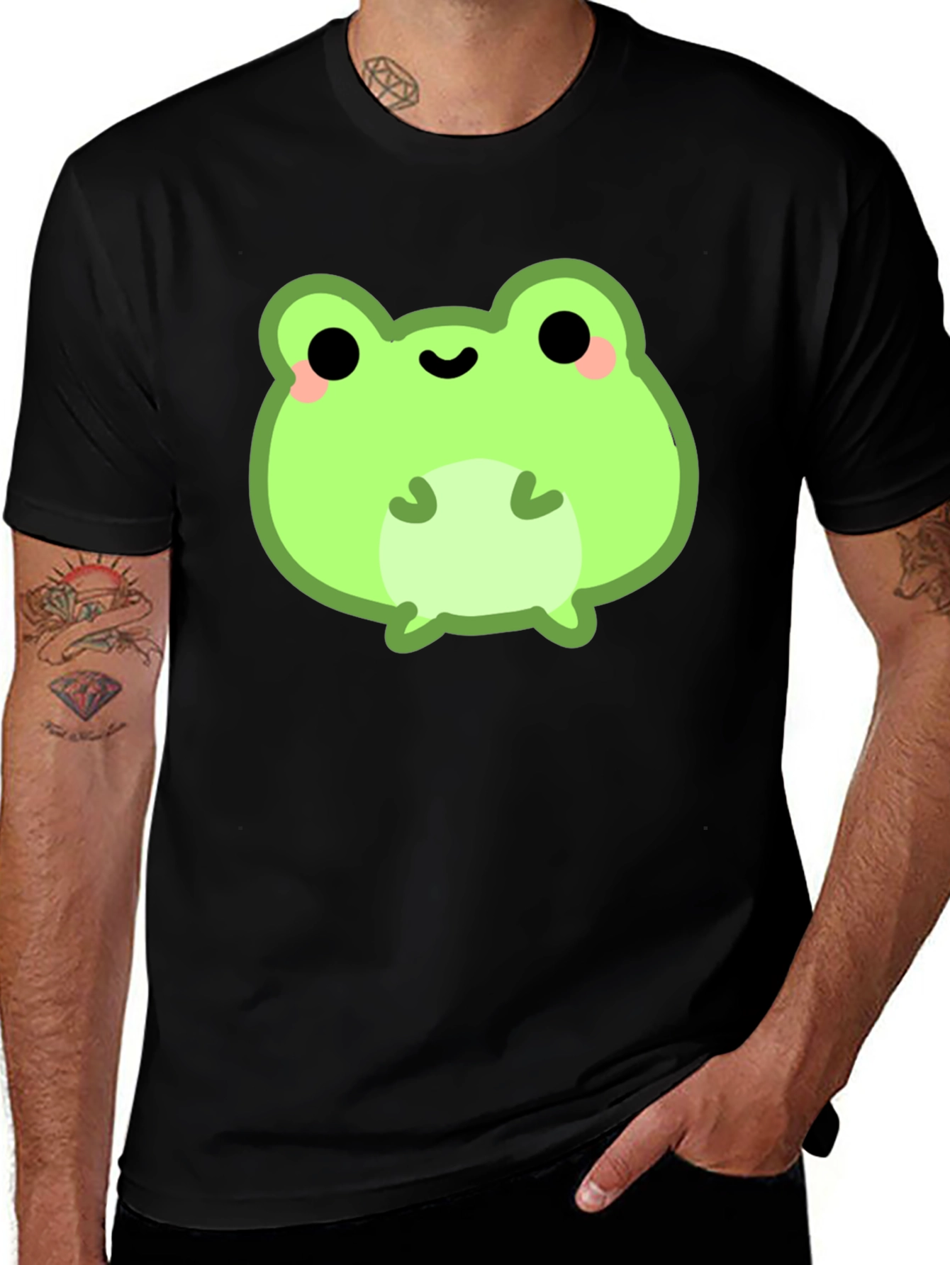 Cute Frog Graphic Tee - Black Cotton Shirt