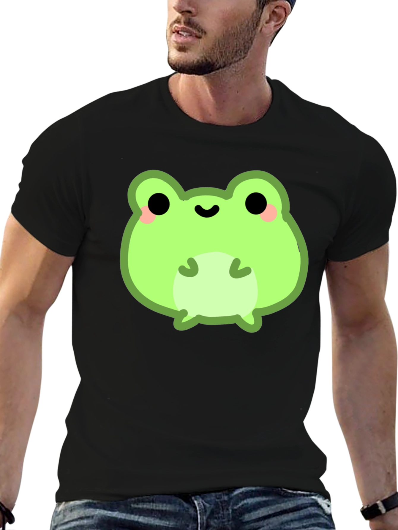 Cute Frog Graphic Tee - Black Cotton Shirt