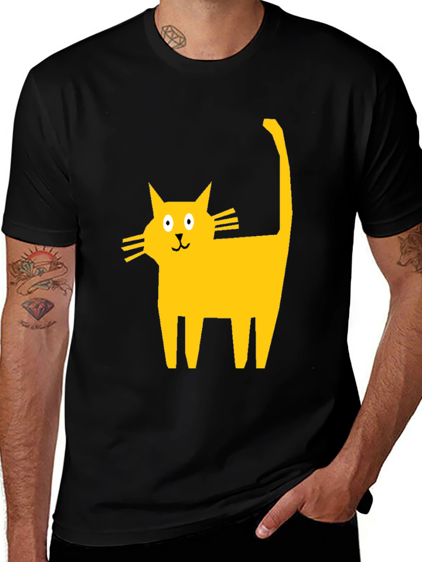 Cartoon Cat Graphic T-Shirt - Casual Black Tee