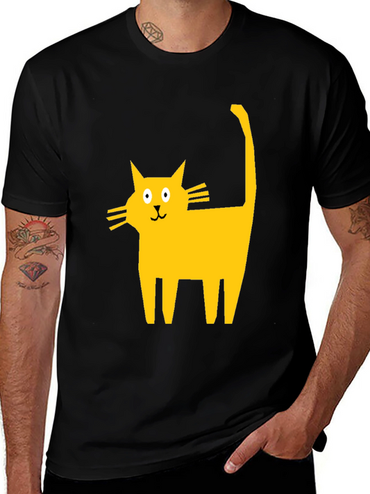 Cartoon Cat Graphic T-Shirt - Casual Black Tee