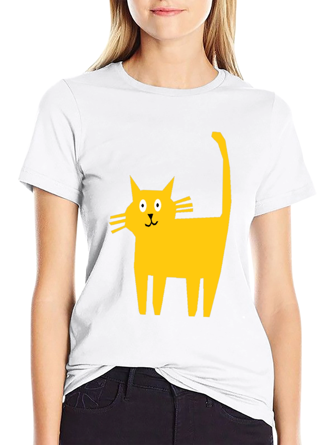 Cartoon Cat Graphic T-Shirt - Casual Black Tee