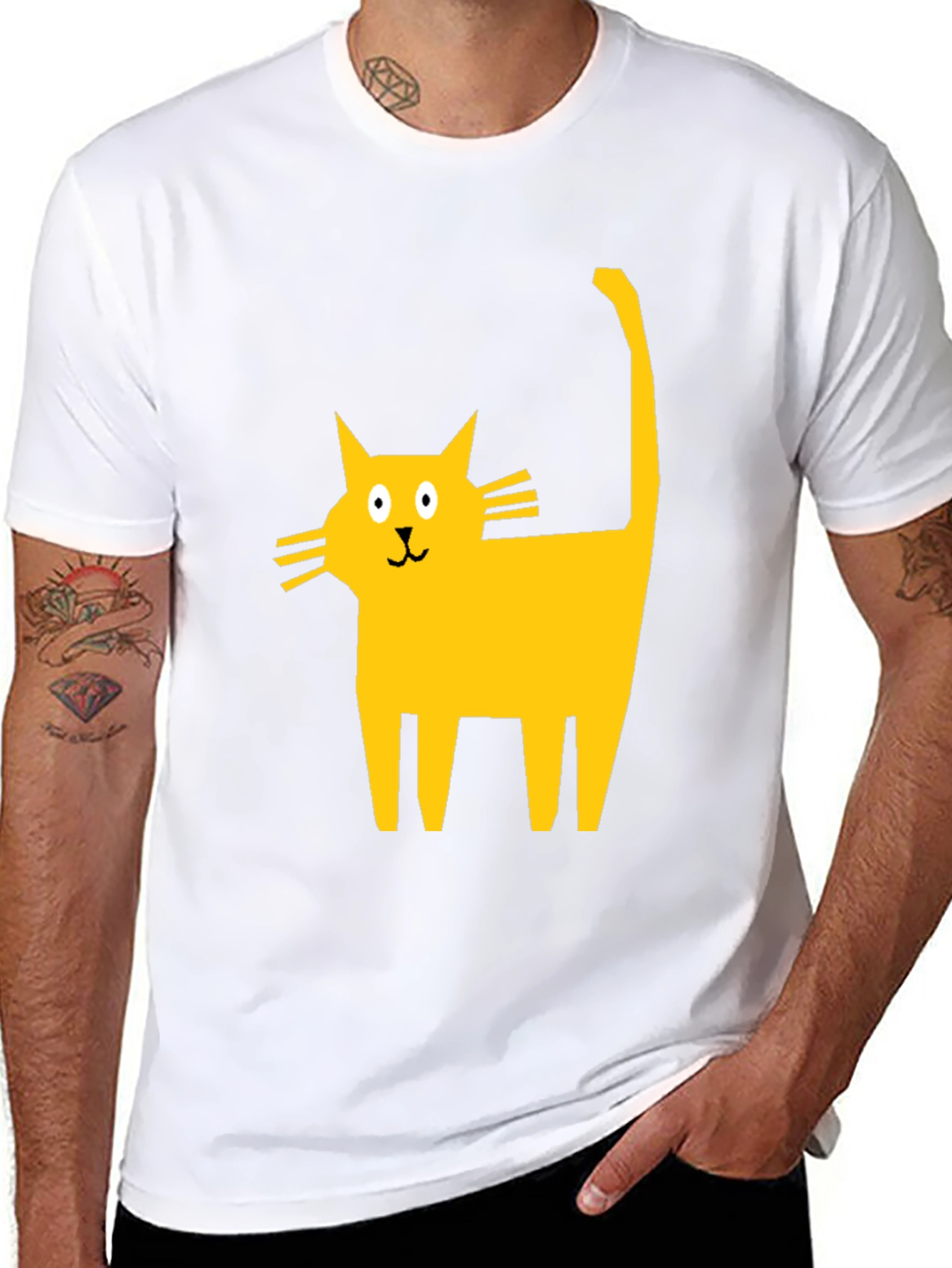 Cartoon Cat Graphic T-Shirt - Casual Black Tee