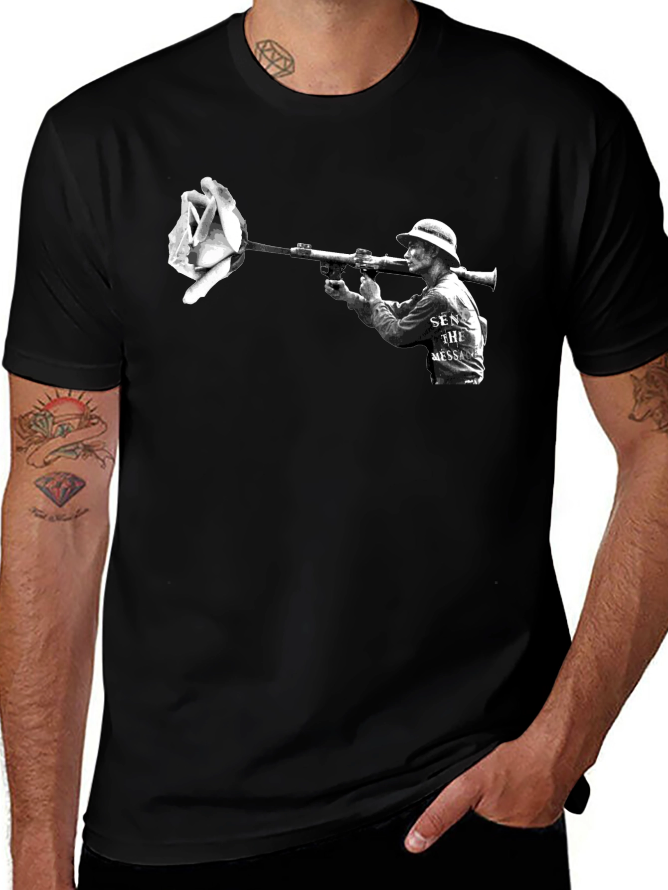 Artistic Graphic T-Shirt - Rose Bazooka Print