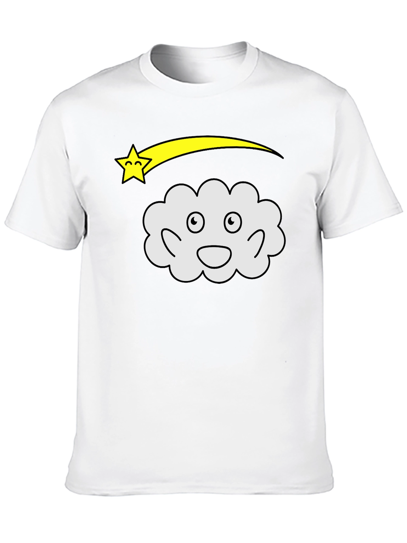 Cartoon Cloud & Shooting Star Black T-Shirt