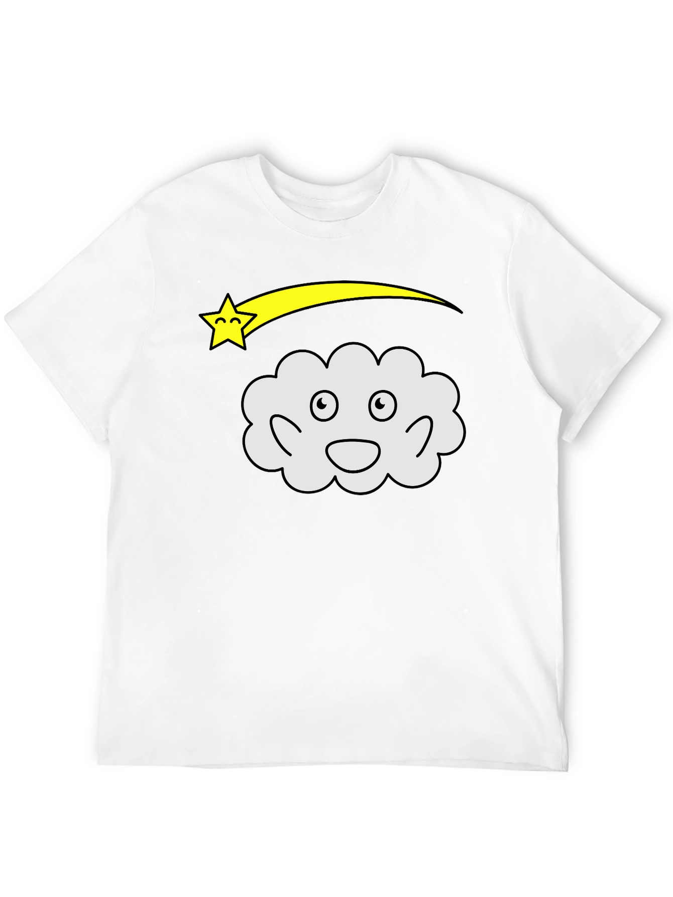 Cartoon Cloud & Shooting Star Black T-Shirt