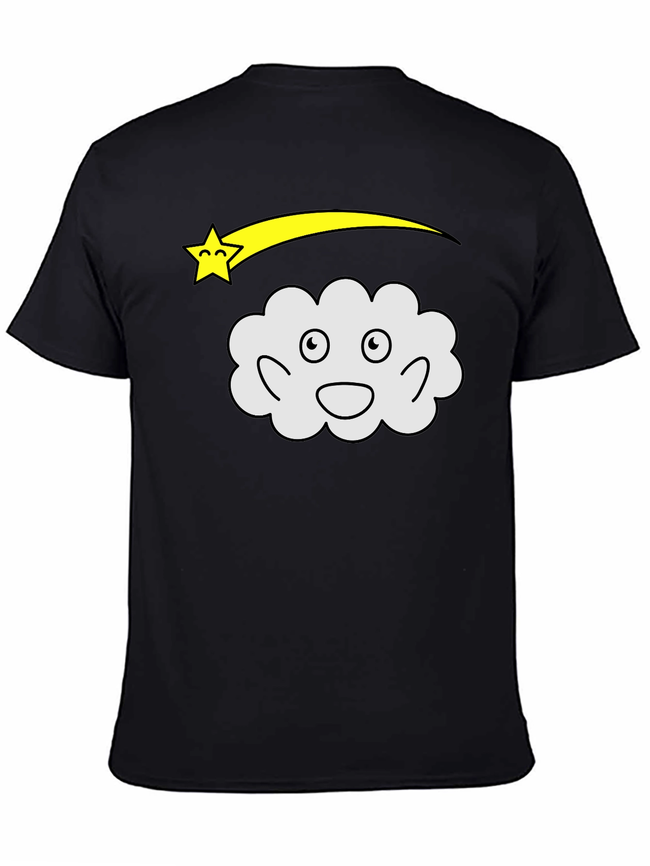 Cartoon Cloud & Shooting Star Black T-Shirt