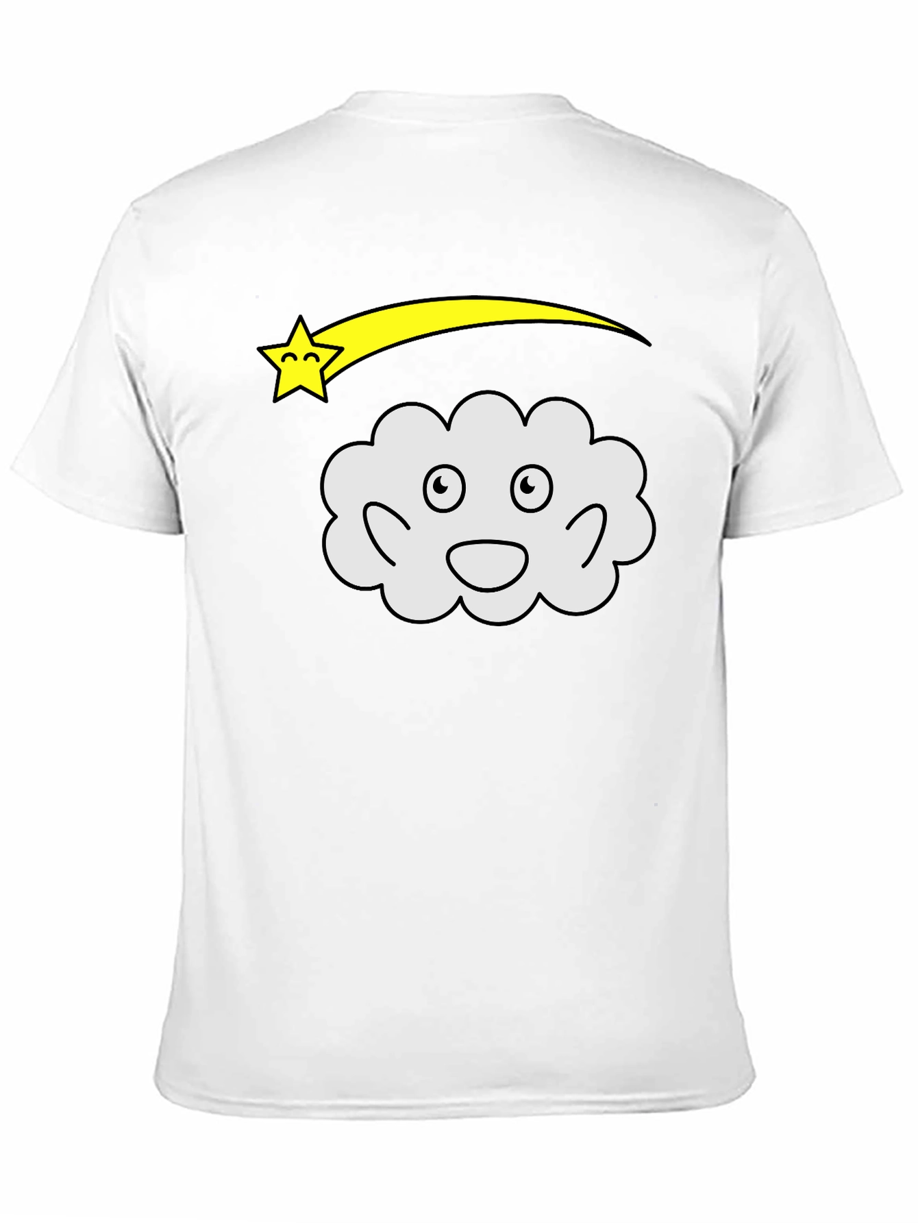 Cartoon Cloud & Shooting Star Black T-Shirt
