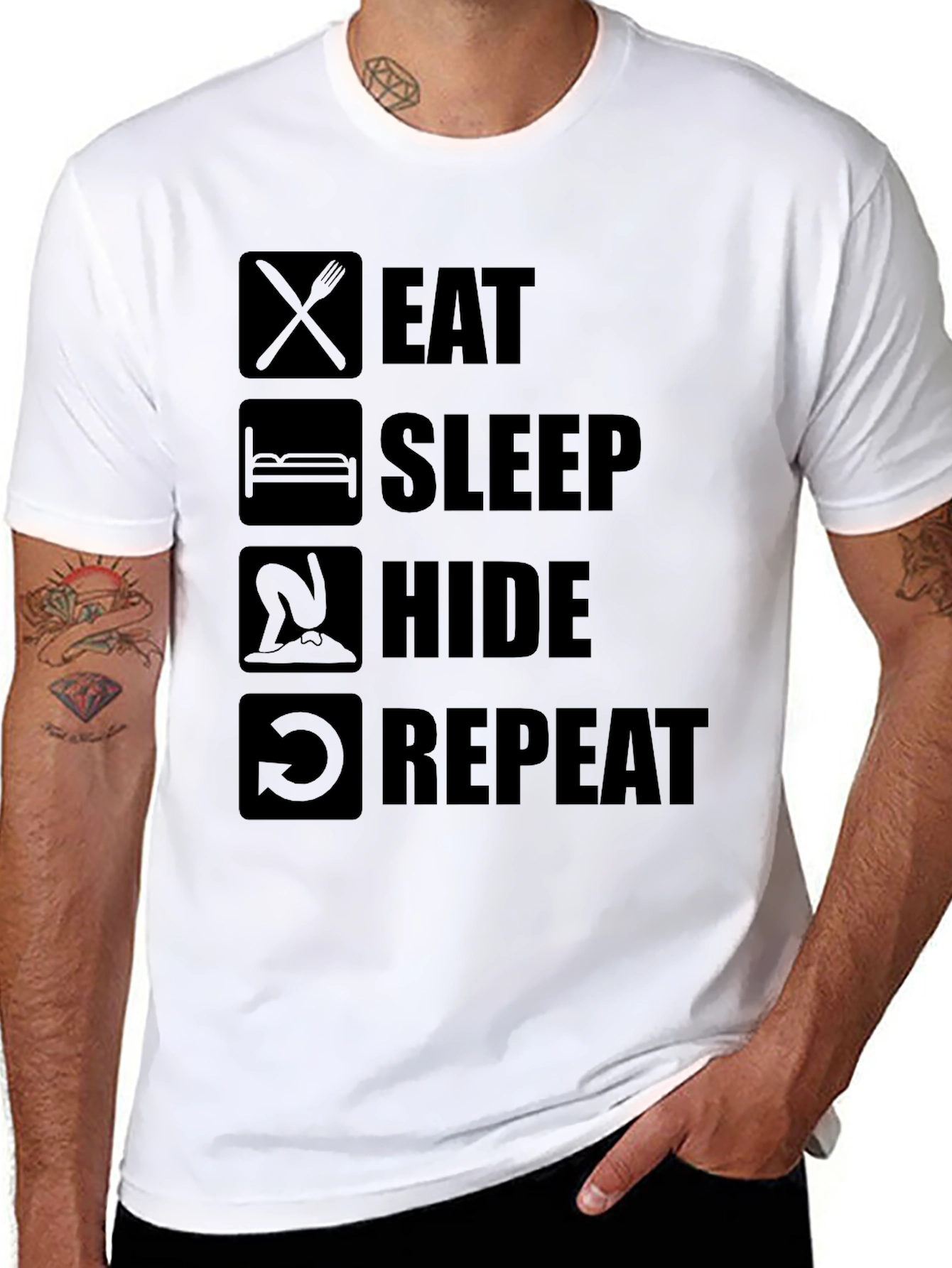 Eat Sleep Hide Repeat T-Shirt - Funny Gaming Tee
