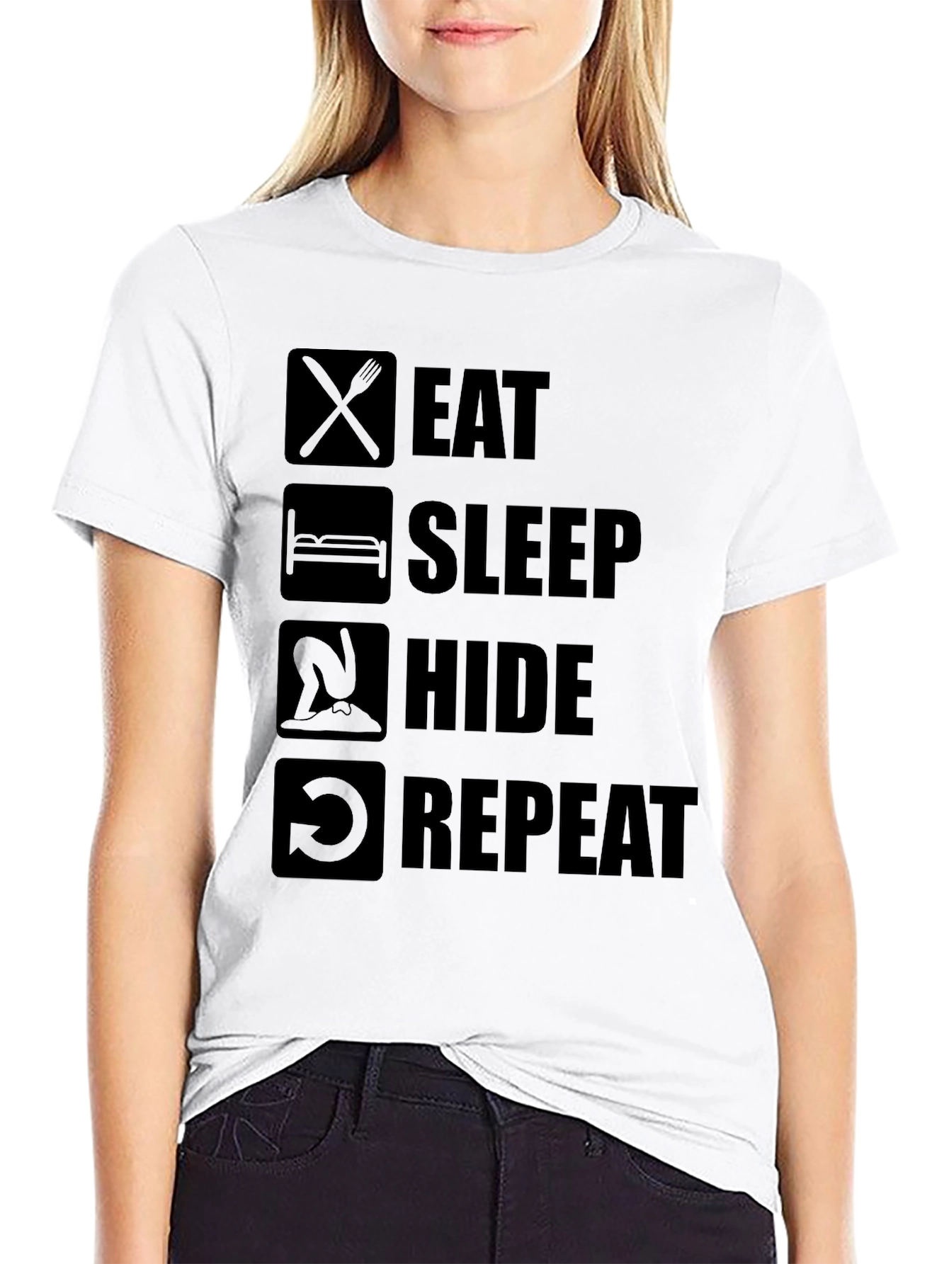 Eat Sleep Hide Repeat T-Shirt - Funny Gaming Tee