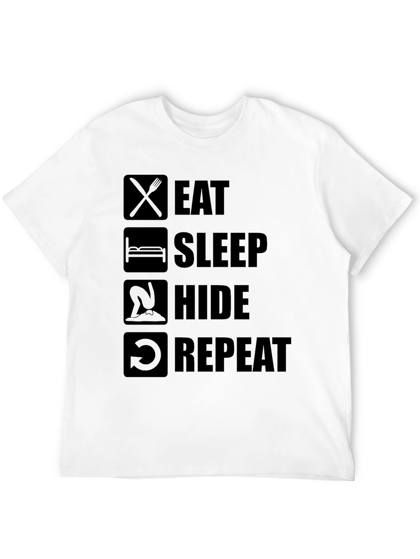 Eat Sleep Hide Repeat T-Shirt - Funny Gaming Tee