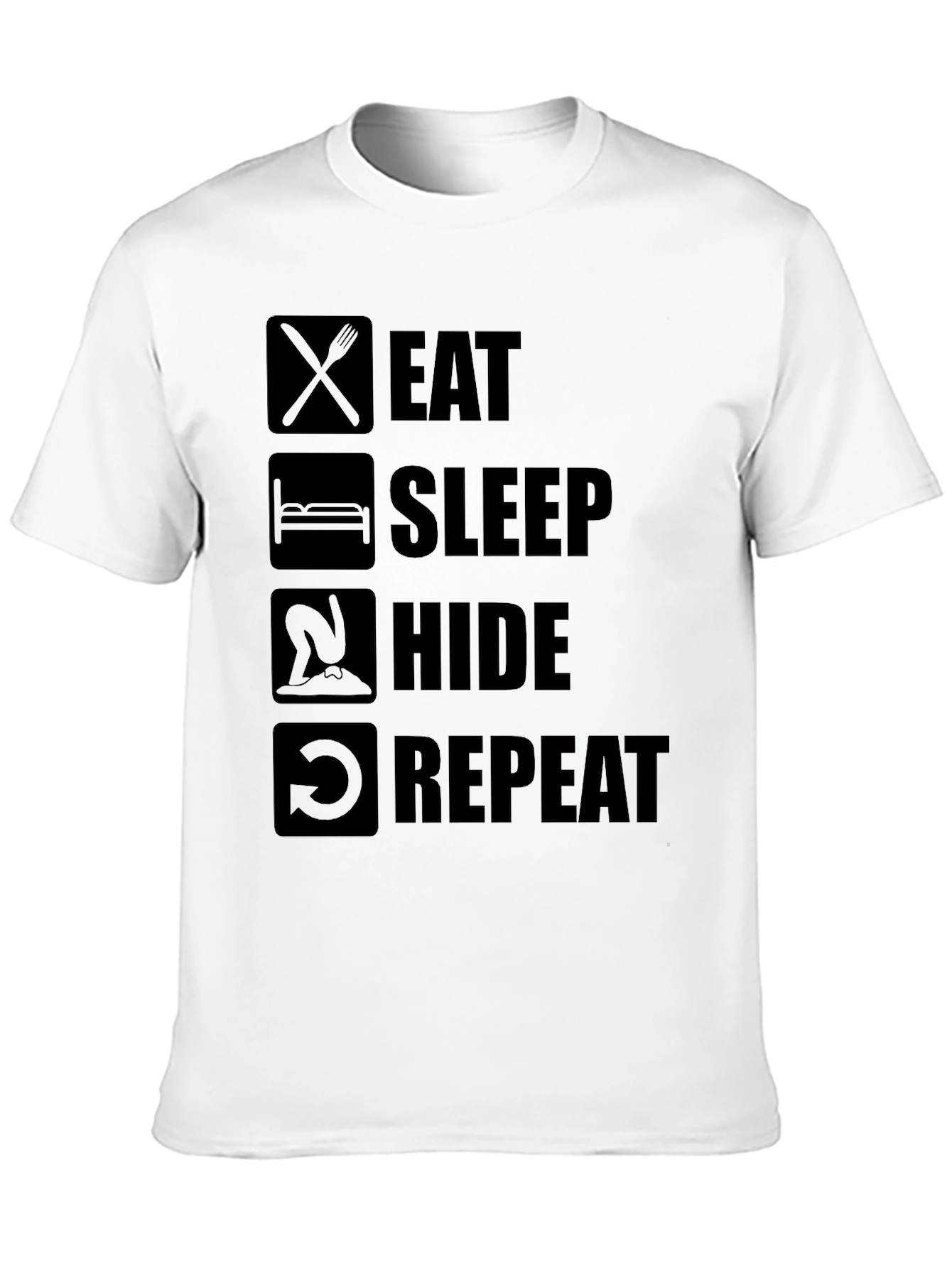 Eat Sleep Hide Repeat T-Shirt - Funny Gaming Tee