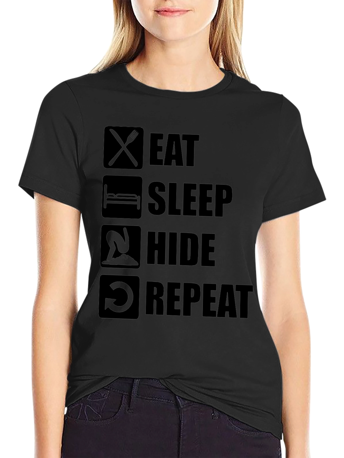 Eat Sleep Hide Repeat T-Shirt - Funny Gaming Tee